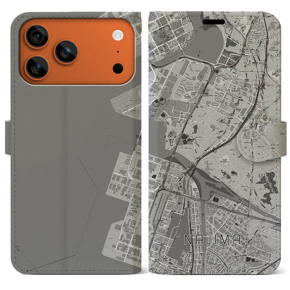 【名島(福岡県)】地図柄iPhoneケース(手帳タイプ)