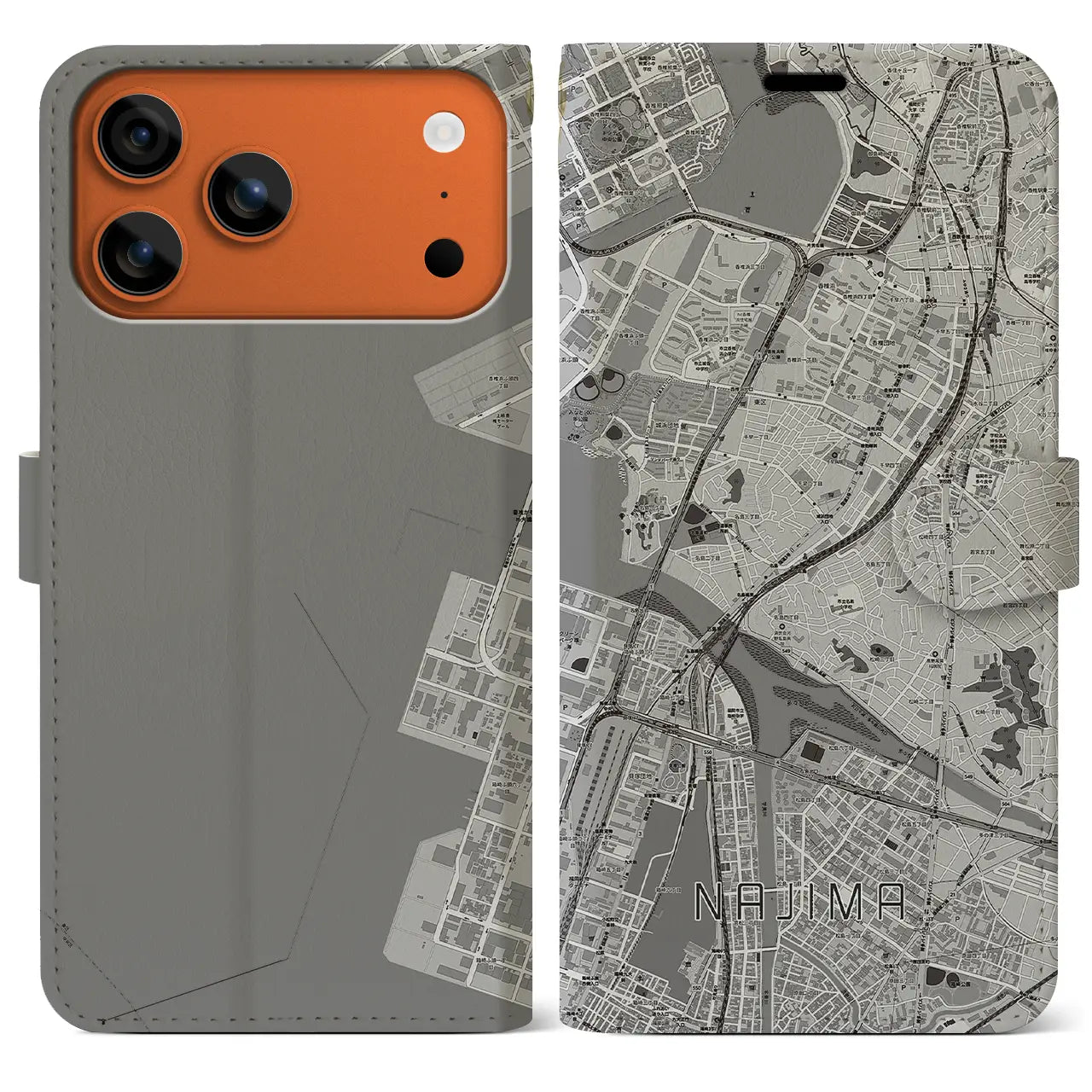 【名島(福岡県)】地図柄iPhoneケース(手帳タイプ)