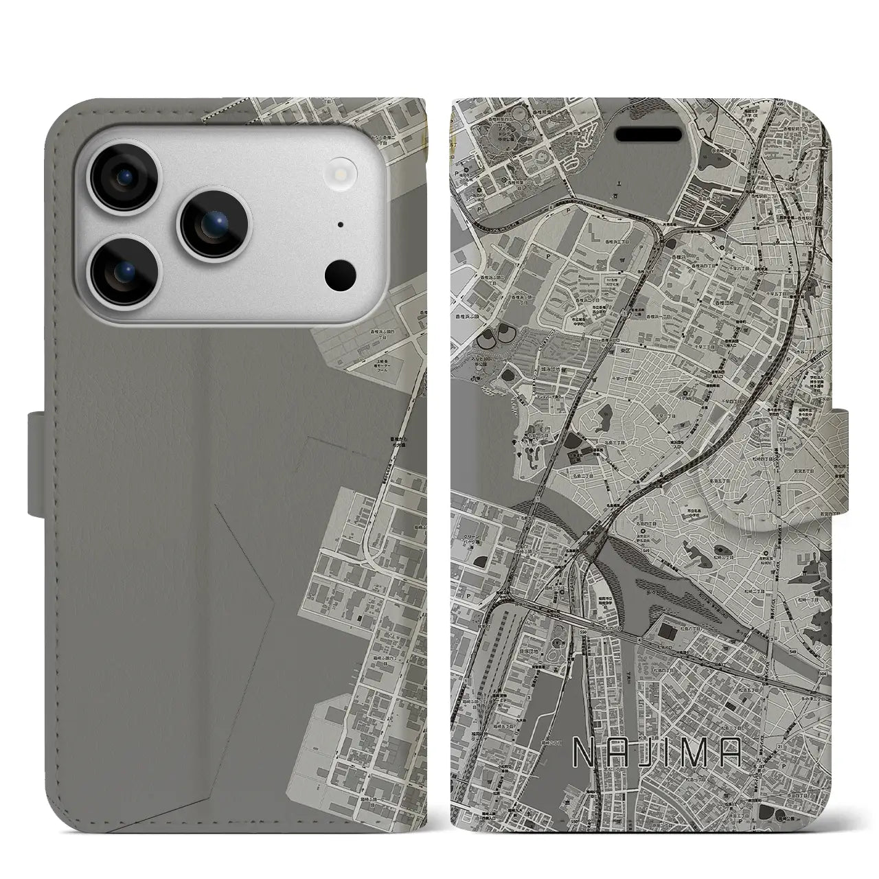 【名島(福岡県)】地図柄iPhoneケース(手帳タイプ)