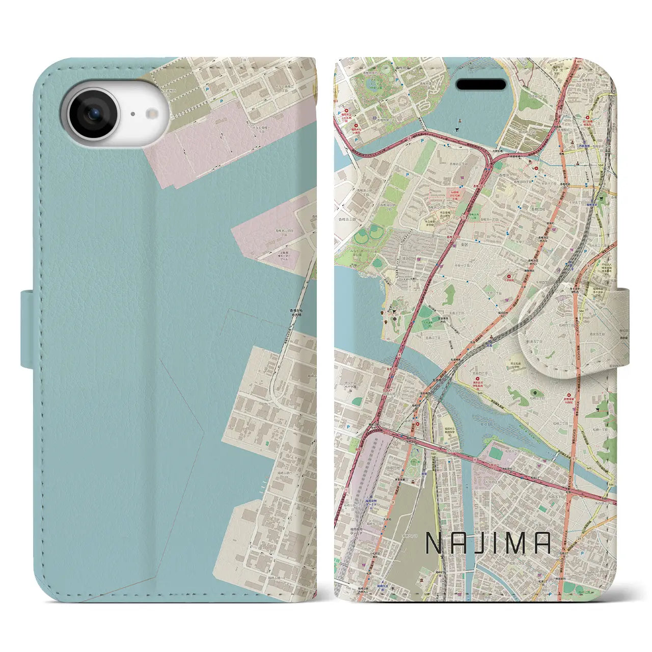 【名島(福岡県)】地図柄iPhoneケース(手帳タイプ)