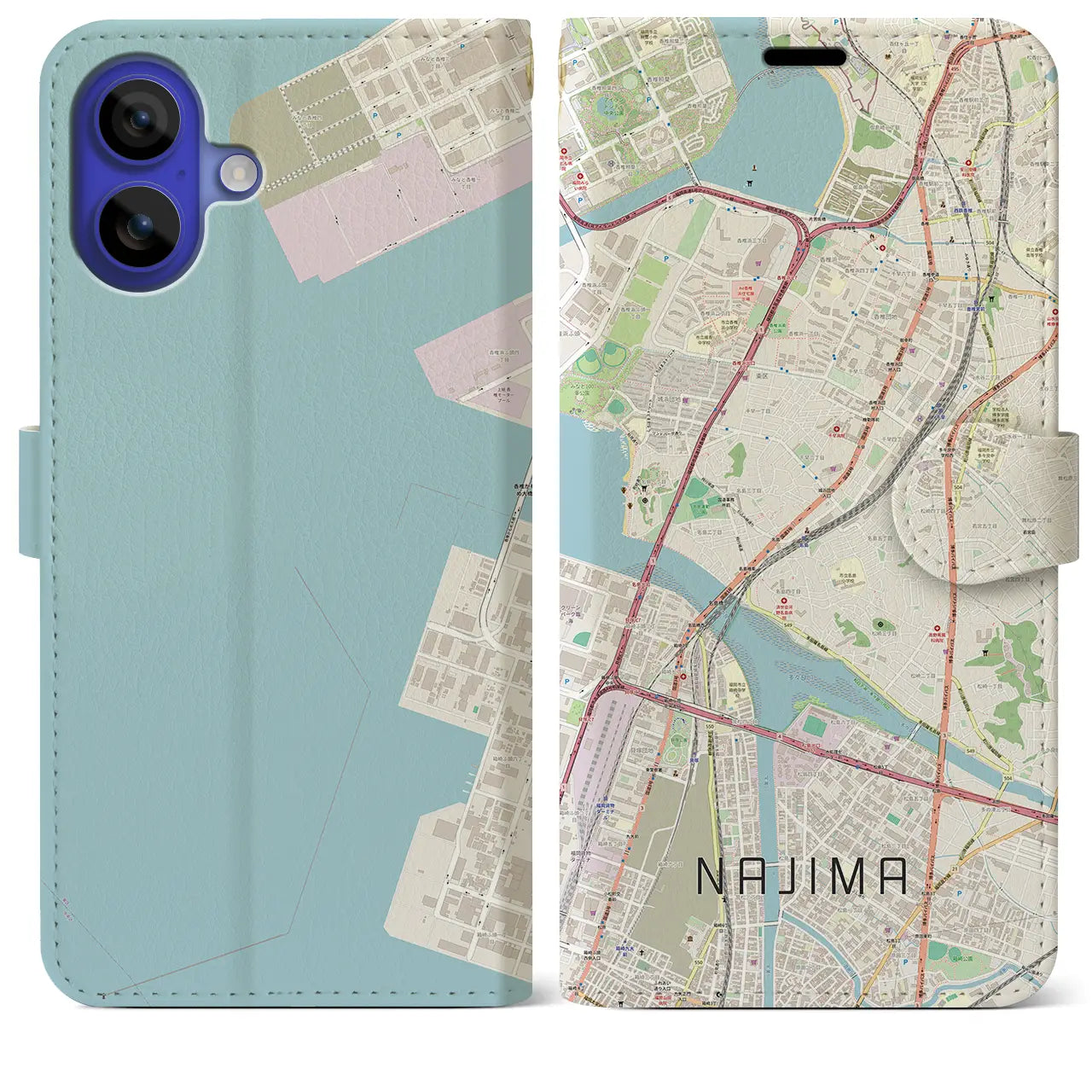 【名島(福岡県)】地図柄iPhoneケース(手帳タイプ)ナチュラル・iPhone 16 Pro Max 用