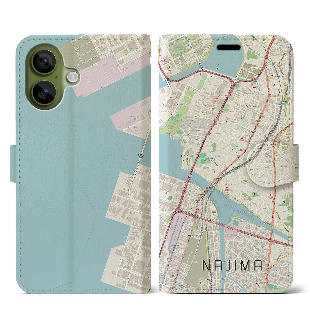 【名島(福岡県)】地図柄iPhoneケース(手帳タイプ)