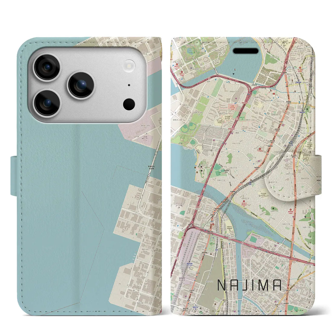 【名島(福岡県)】地図柄iPhoneケース(手帳タイプ)ナチュラル・iPhone 17 Pro Max 用