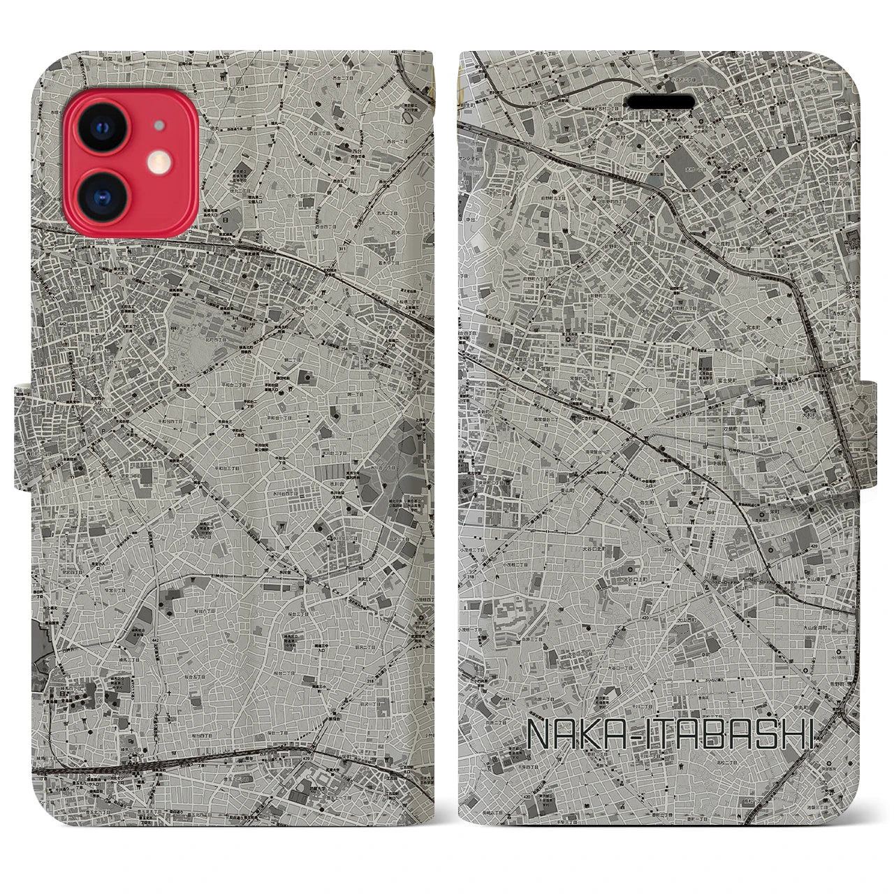 【中板橋(東京都)】地図柄iPhoneケース(手帳タイプ)モノトーン・iPhone 11 用