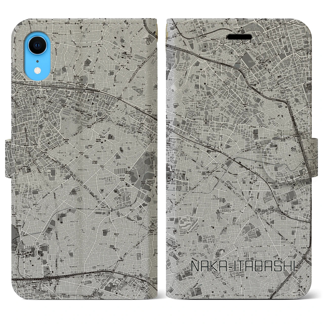 【中板橋(東京都)】地図柄iPhoneケース(手帳タイプ)モノトーン・iPhone XR 用