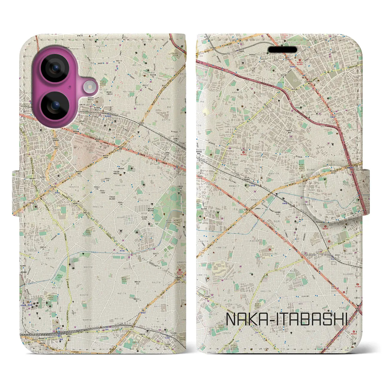 【中板橋(東京都)】地図柄iPhoneケース(手帳タイプ)ナチュラル・iPhone 16 Pro 用