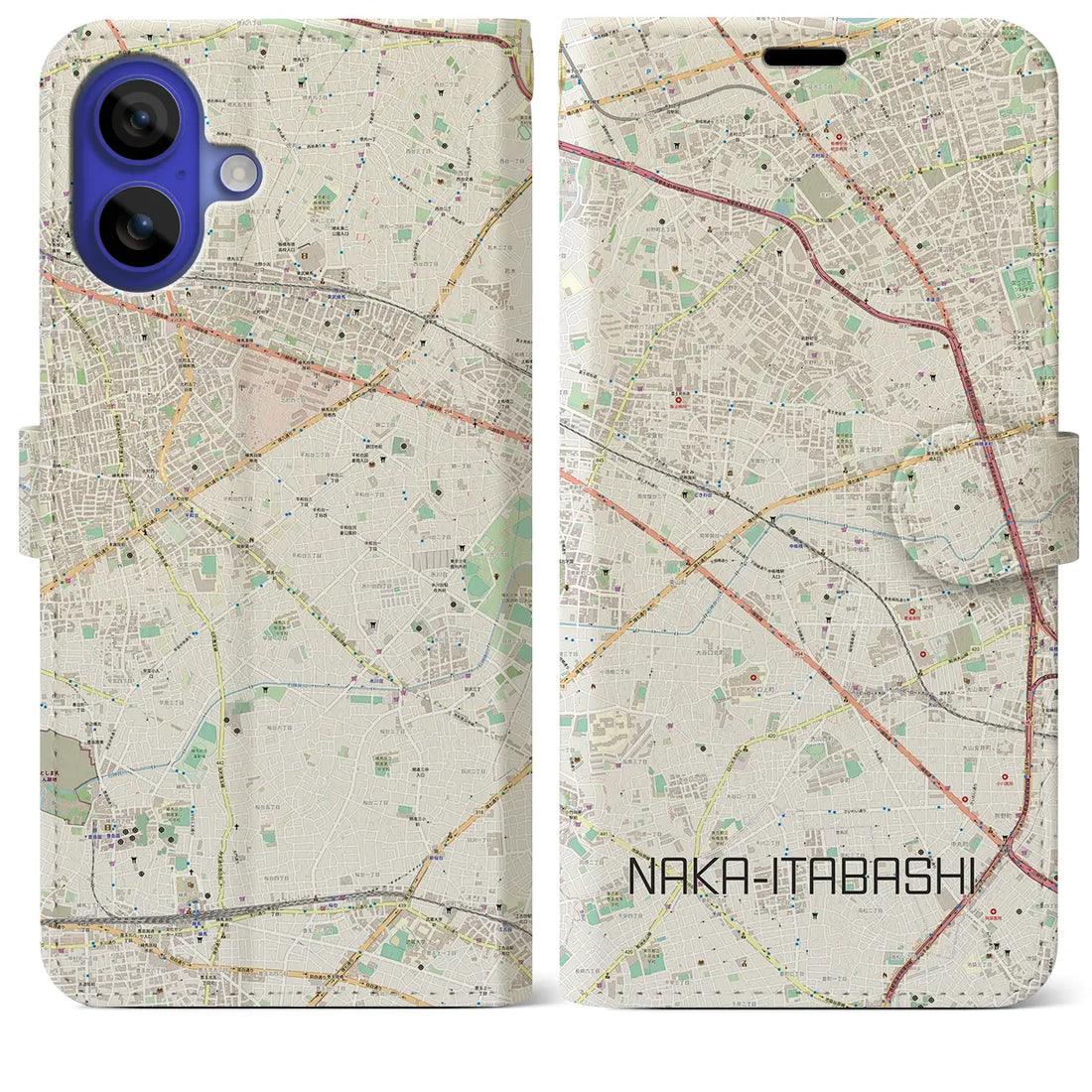 【中板橋(東京都)】地図柄iPhoneケース(手帳タイプ)ナチュラル・iPhone 16 Pro Max 用