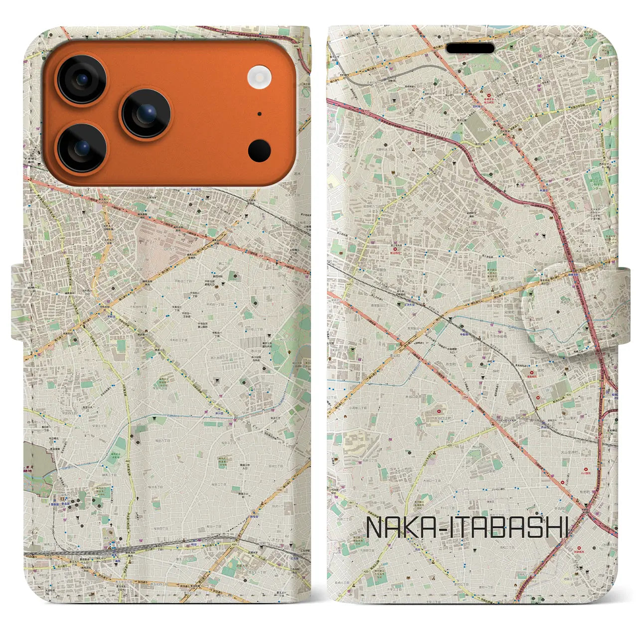 【中板橋(東京都)】地図柄iPhoneケース(手帳タイプ)ナチュラル・iPhone 17 Pro Max 用