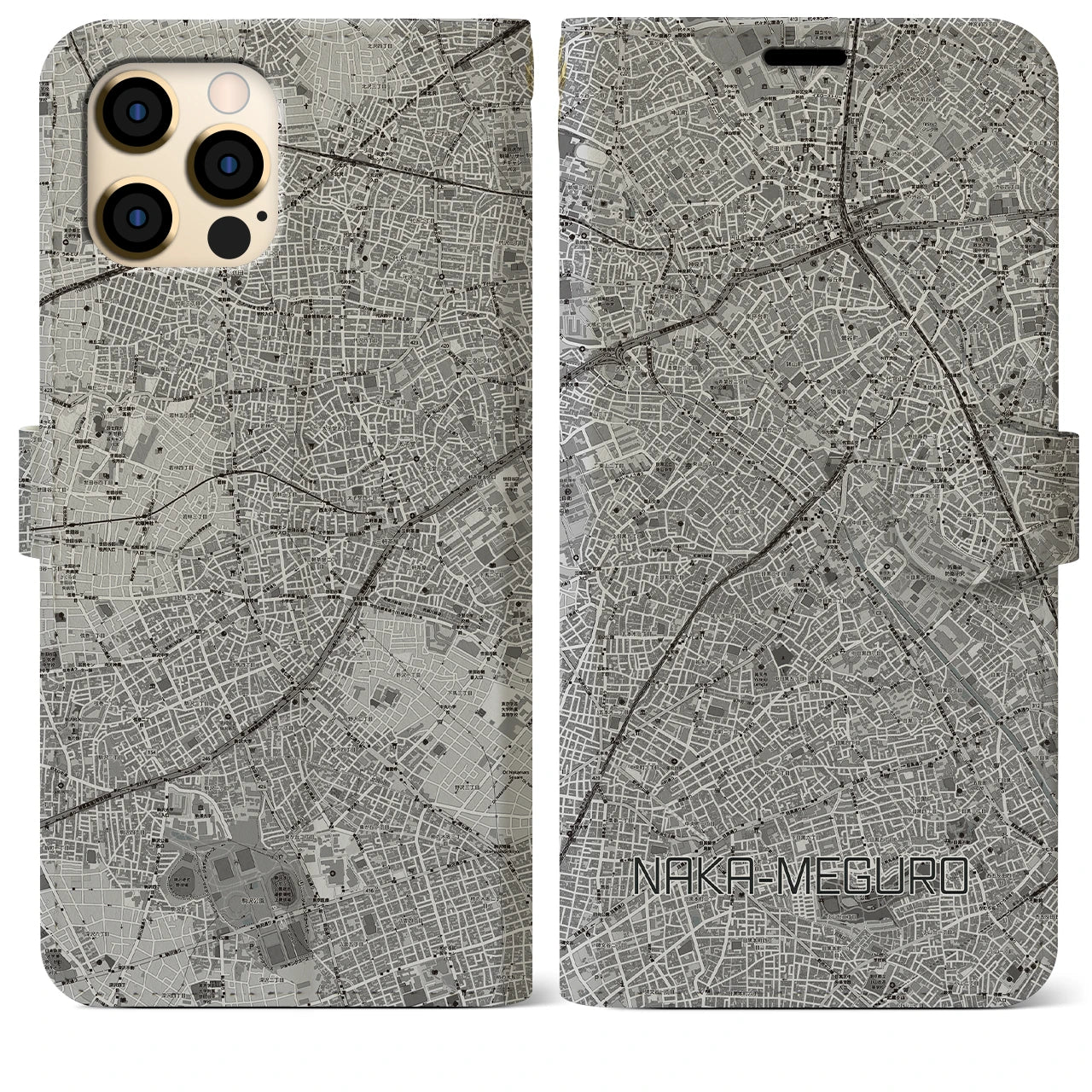 【中目黒(東京都)】地図柄iPhoneケース(手帳タイプ)モノトーン・iPhone 12 Pro Max 用