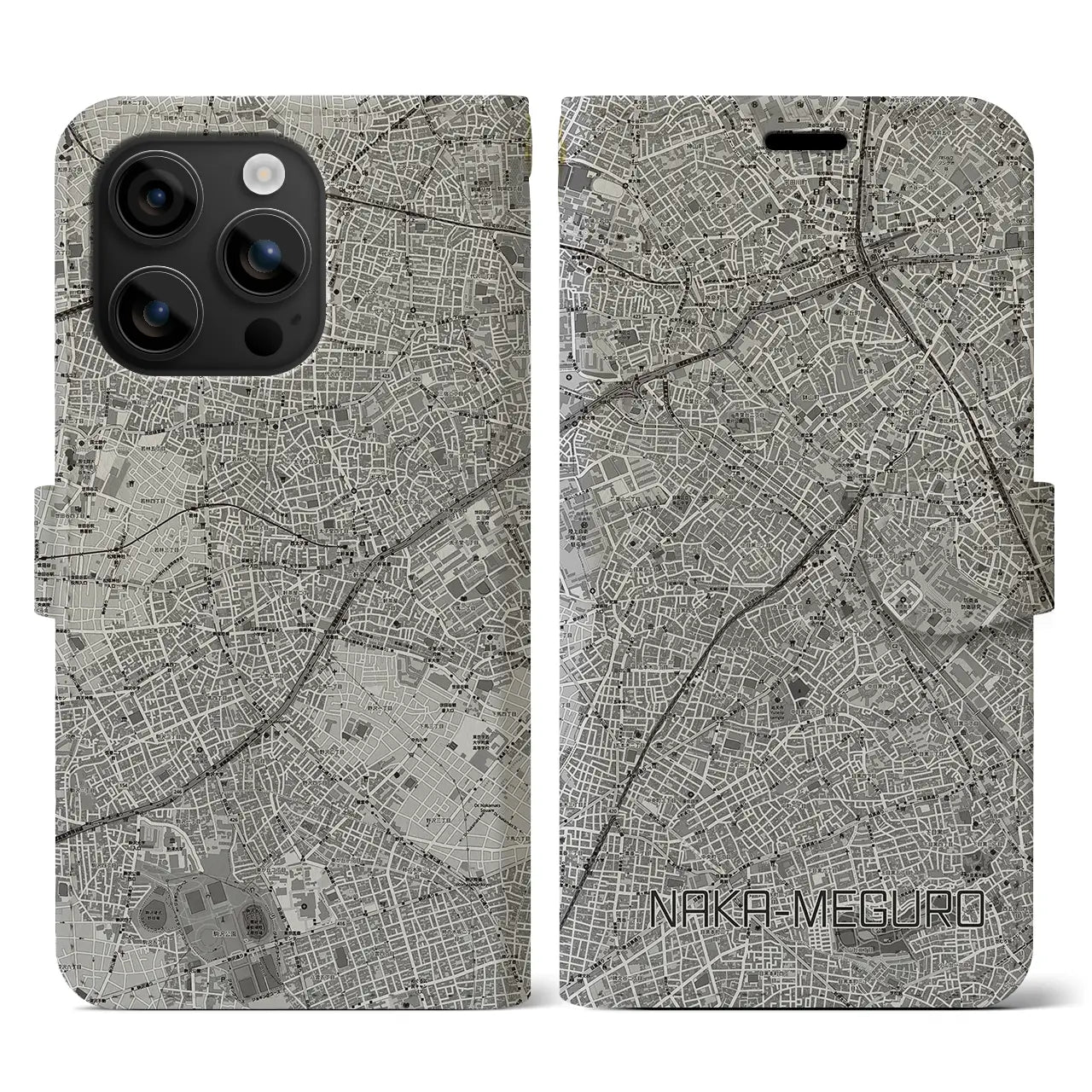 【中目黒(東京都)】地図柄iPhoneケース(手帳タイプ)モノトーン・iPhone 16 用