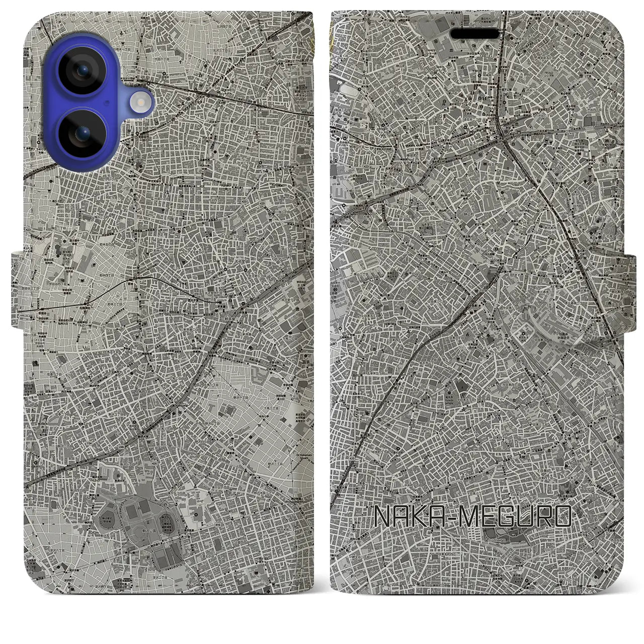 【中目黒(東京都)】地図柄iPhoneケース(手帳タイプ)モノトーン・iPhone 16 Pro Max 用