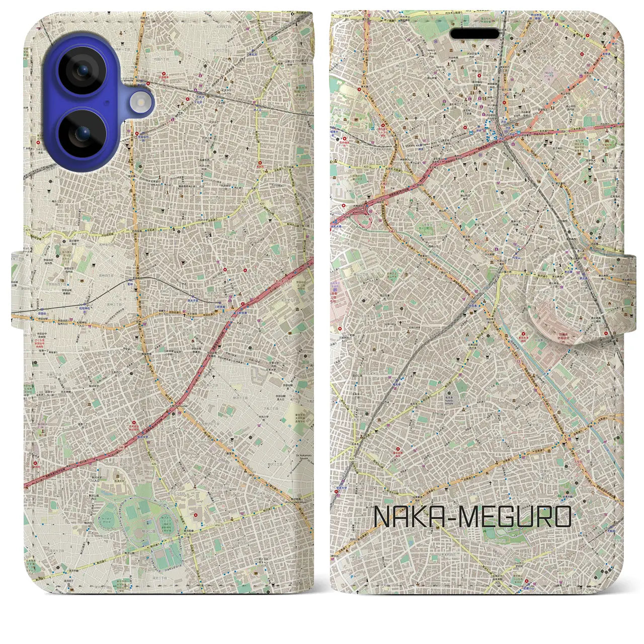 【中目黒(東京都)】地図柄iPhoneケース(手帳タイプ)ナチュラル・iPhone 16 Pro Max 用