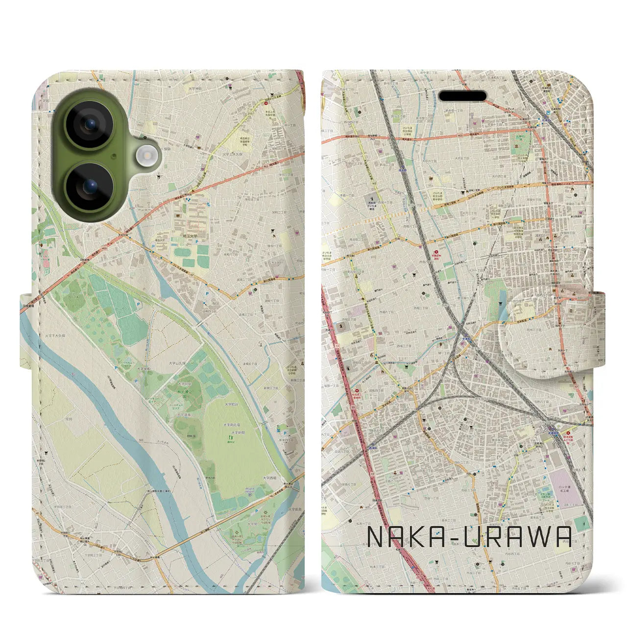 【中浦和(埼玉県)】地図柄iPhoneケース(手帳タイプ)