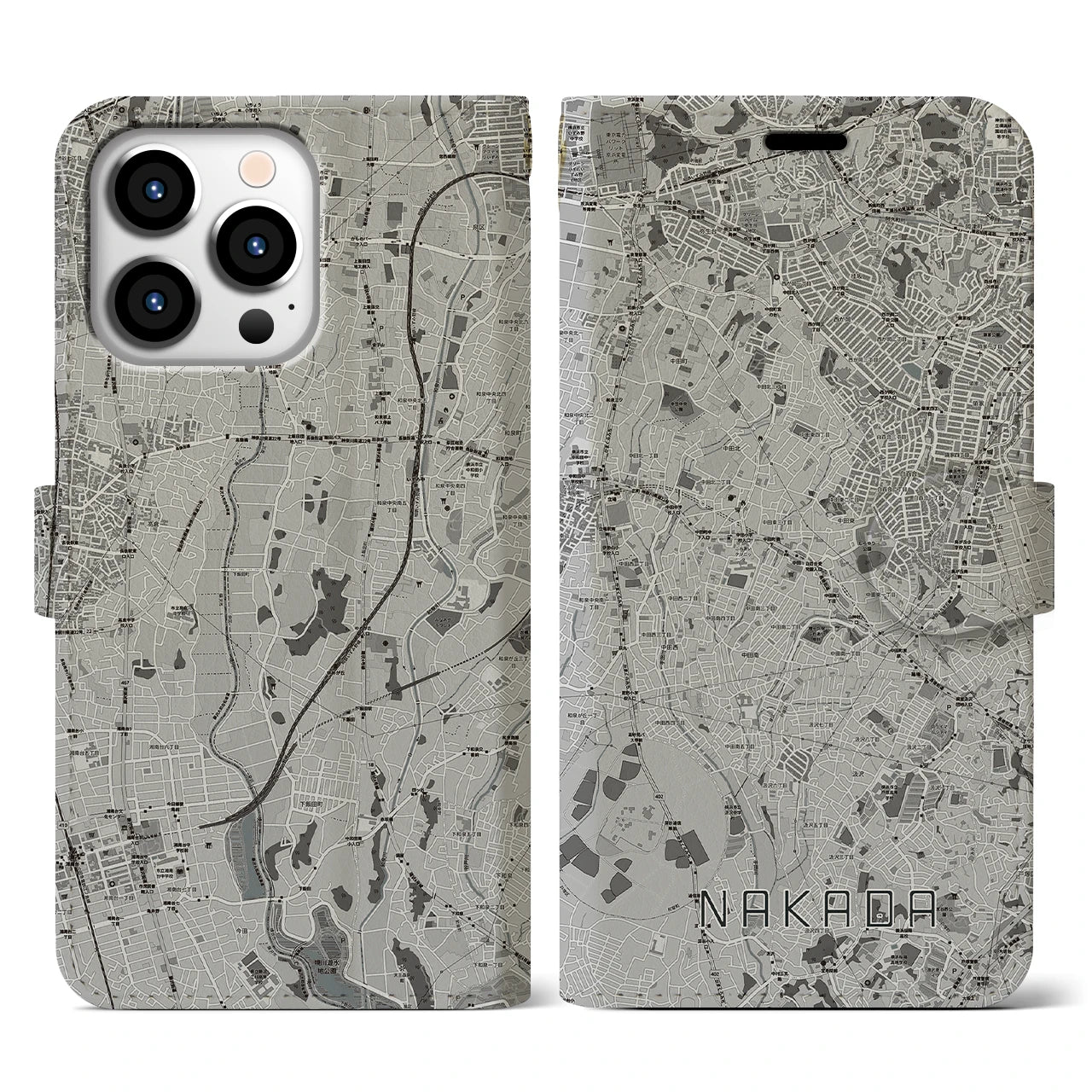 【中田(神奈川県)】地図柄iPhoneケース(手帳タイプ)