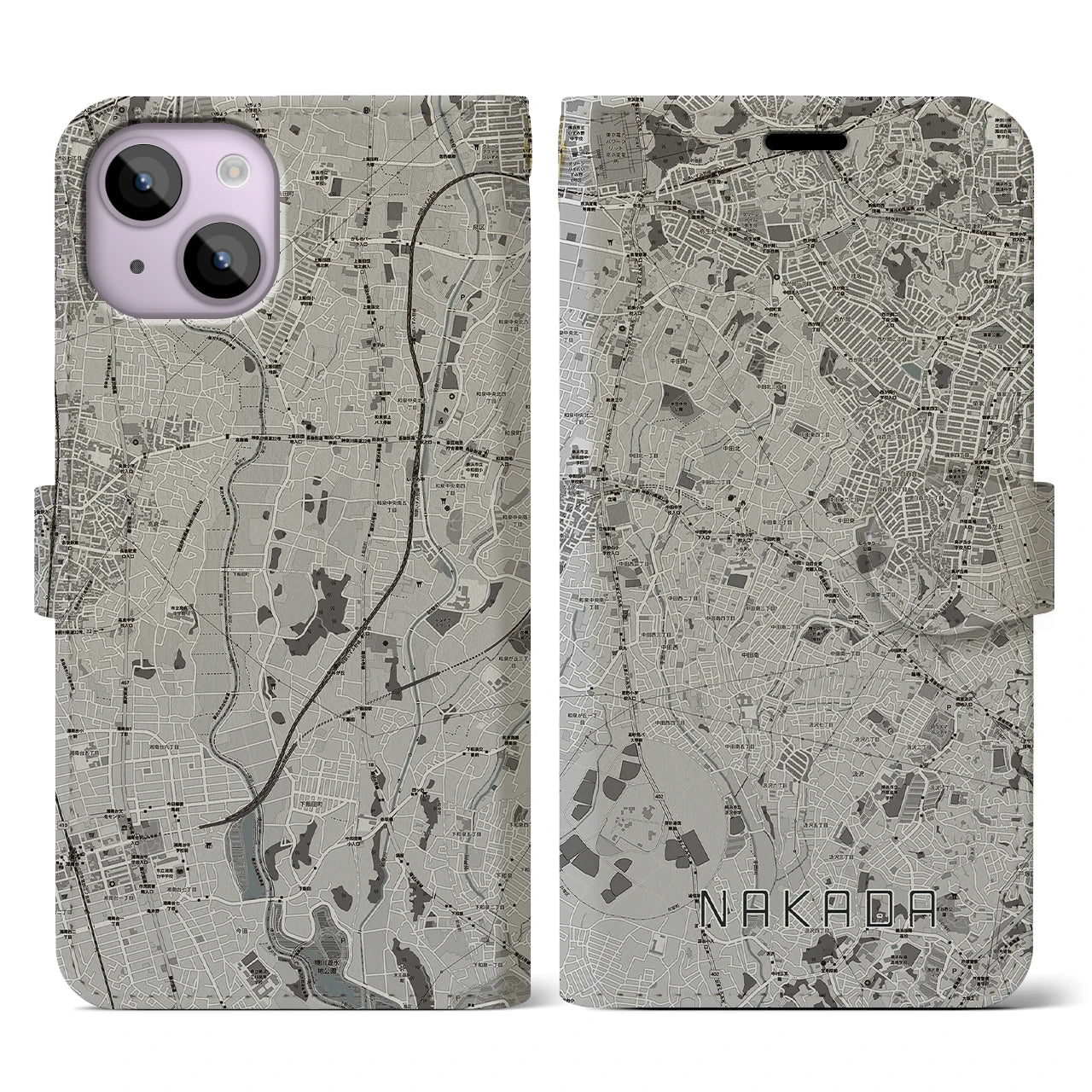 【中田(神奈川県)】地図柄iPhoneケース(手帳タイプ)