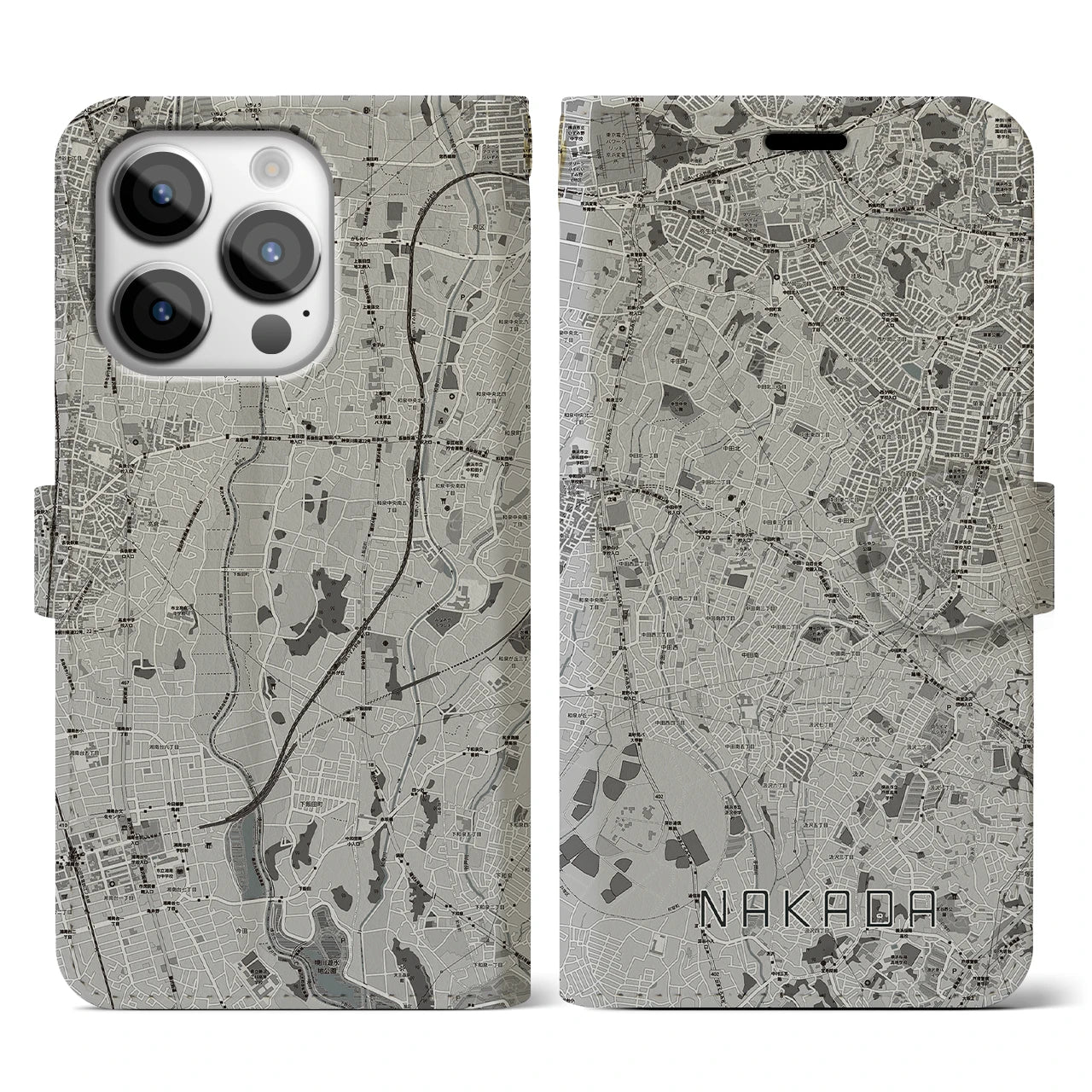 【中田(神奈川県)】地図柄iPhoneケース(手帳タイプ)