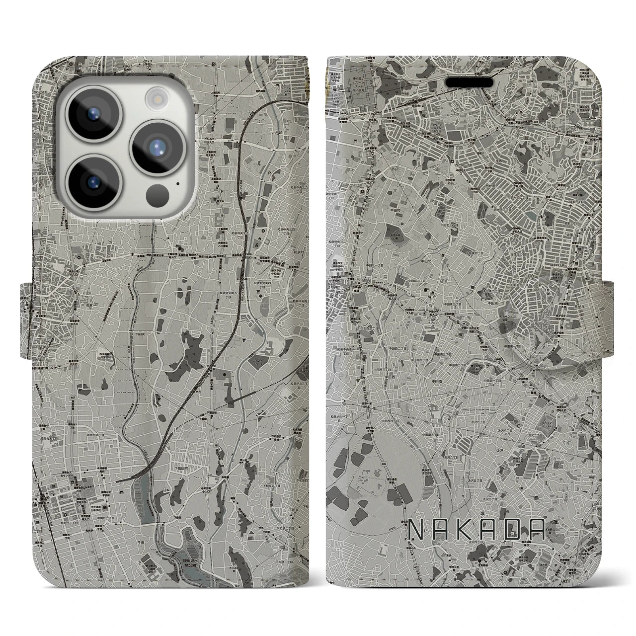 【中田(神奈川県)】地図柄iPhoneケース(手帳タイプ)