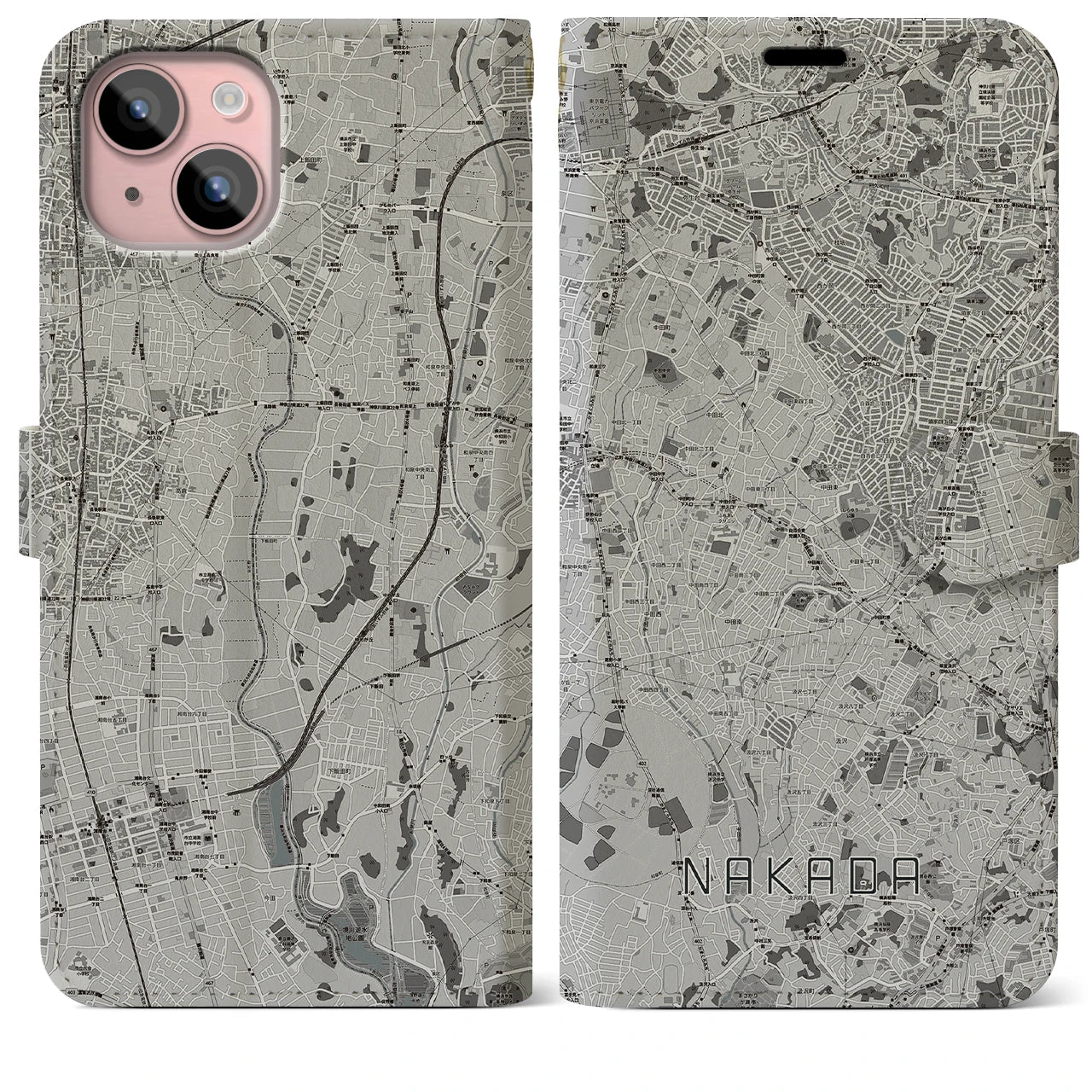 【中田(神奈川県)】地図柄iPhoneケース(手帳タイプ)