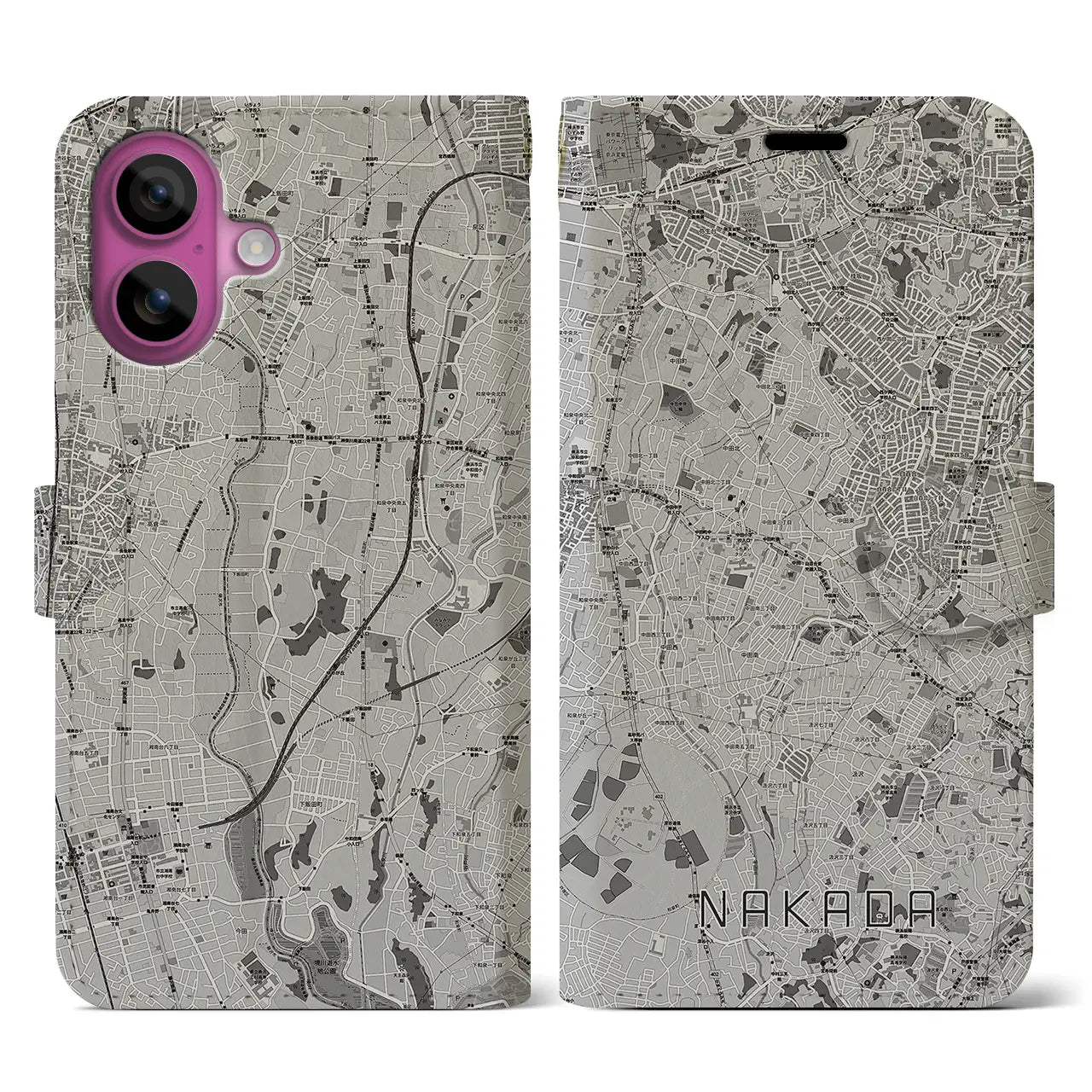 【中田(神奈川県)】地図柄iPhoneケース(手帳タイプ)