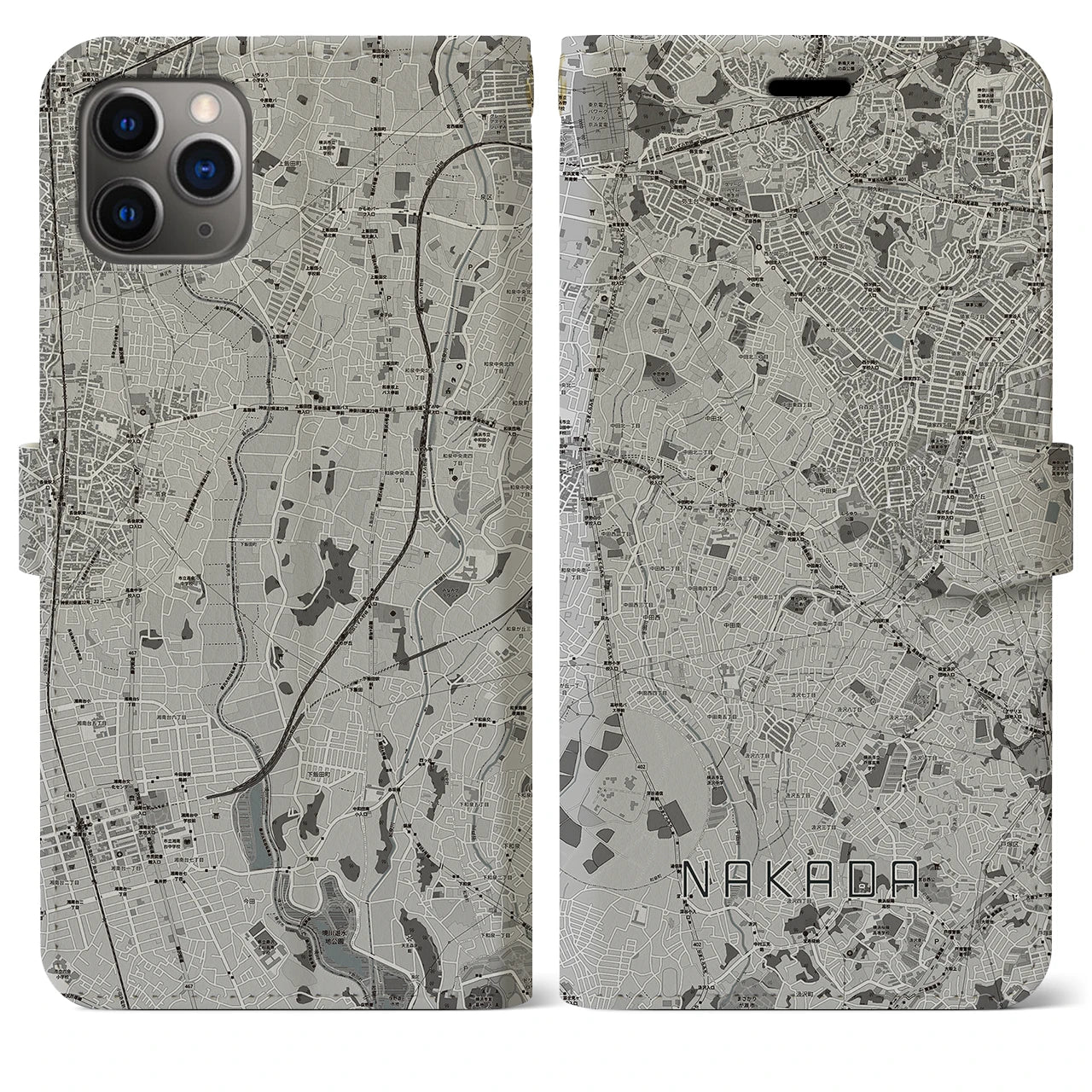 【中田(神奈川県)】地図柄iPhoneケース(手帳タイプ)