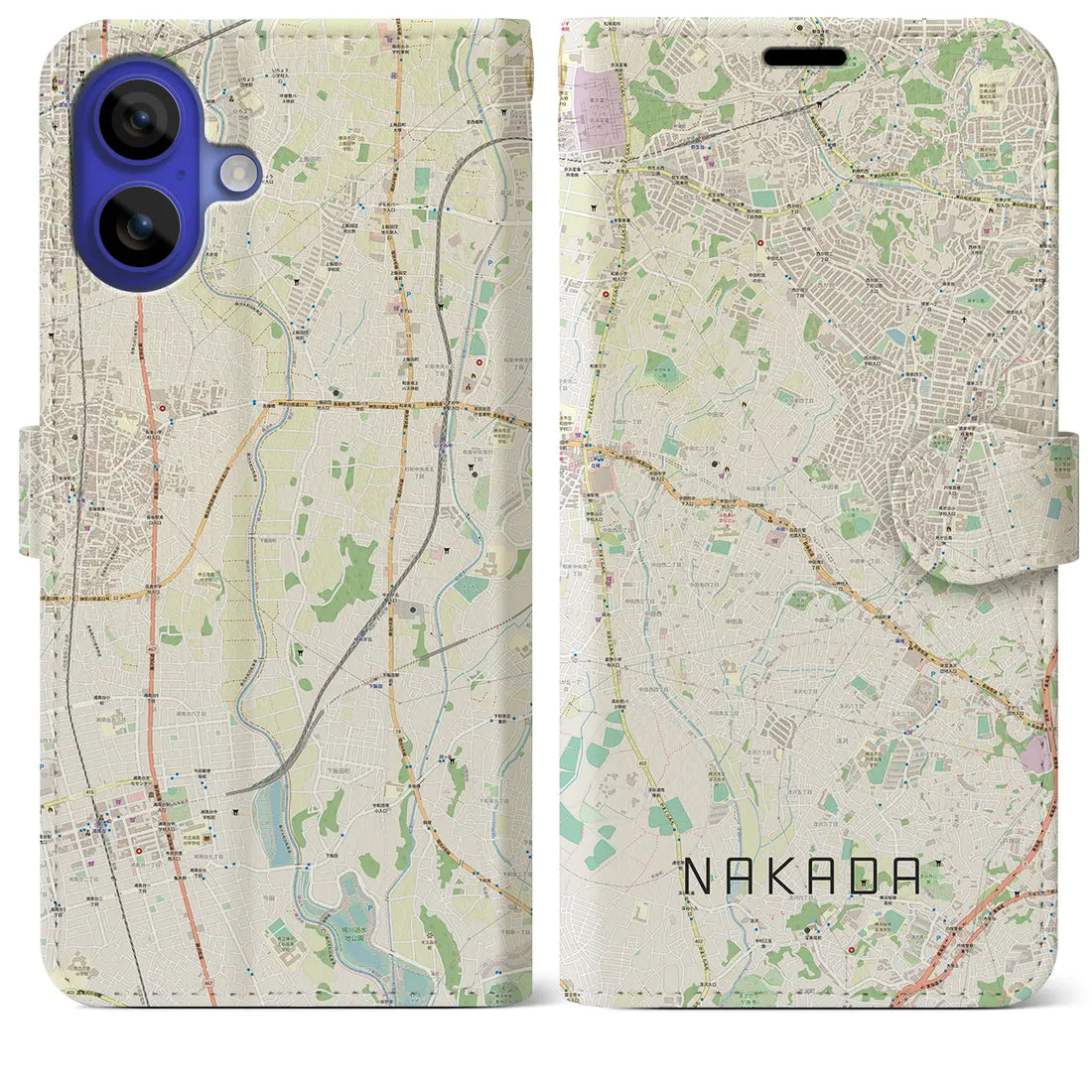 【中田(神奈川県)】地図柄iPhoneケース(手帳タイプ)ナチュラル・iPhone 16 Pro Max 用