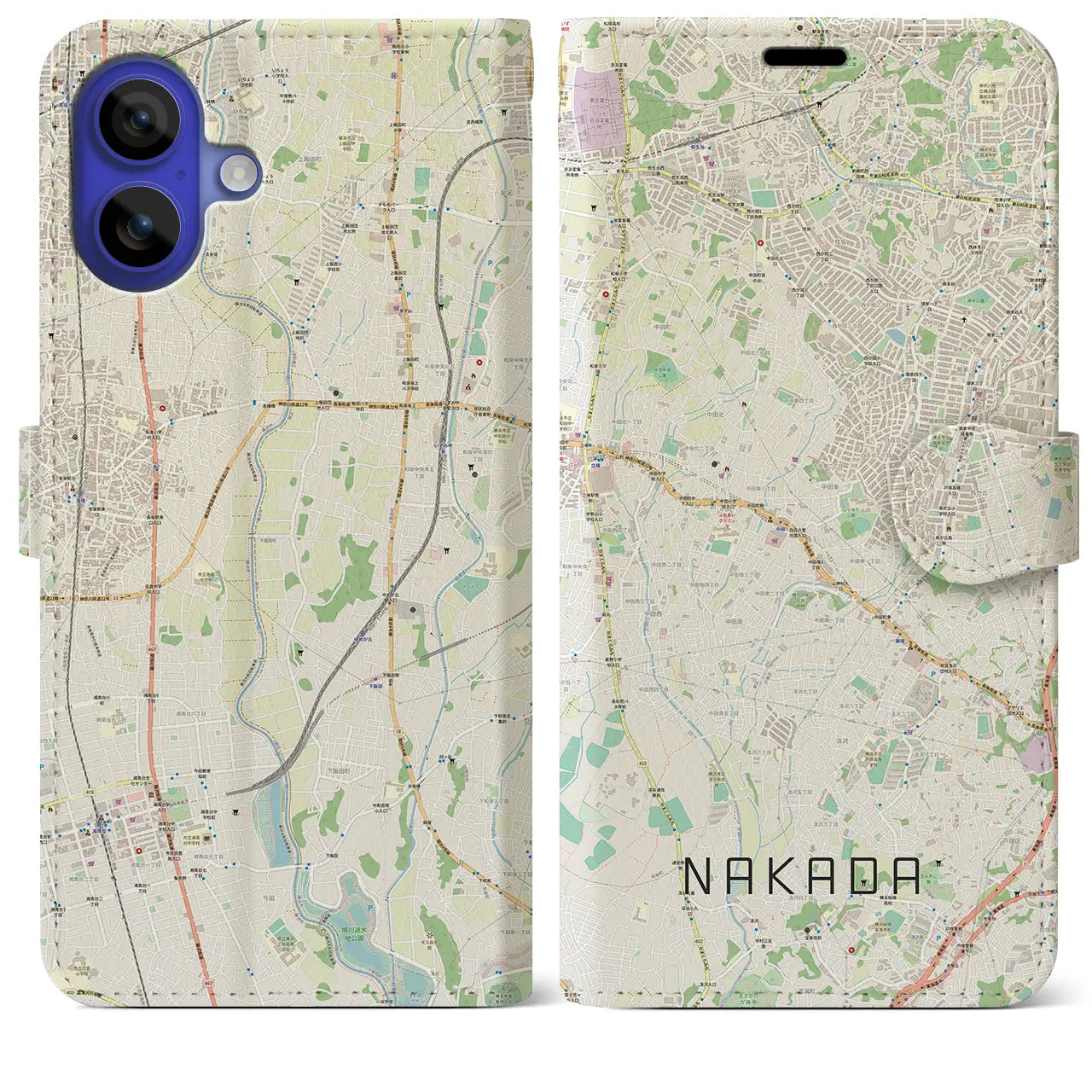 【中田(神奈川県)】地図柄iPhoneケース(手帳タイプ)