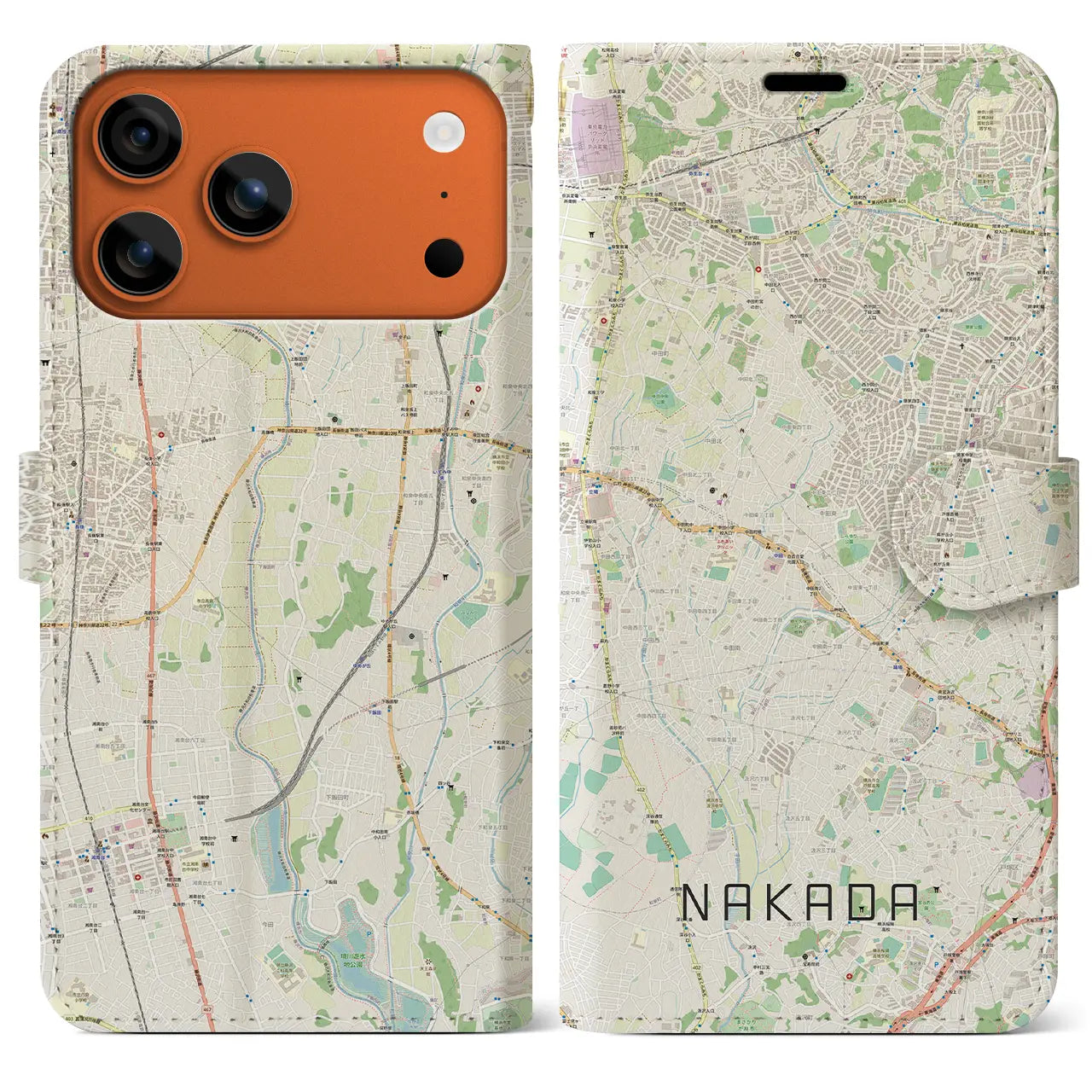 【中田(神奈川県)】地図柄iPhoneケース(手帳タイプ)