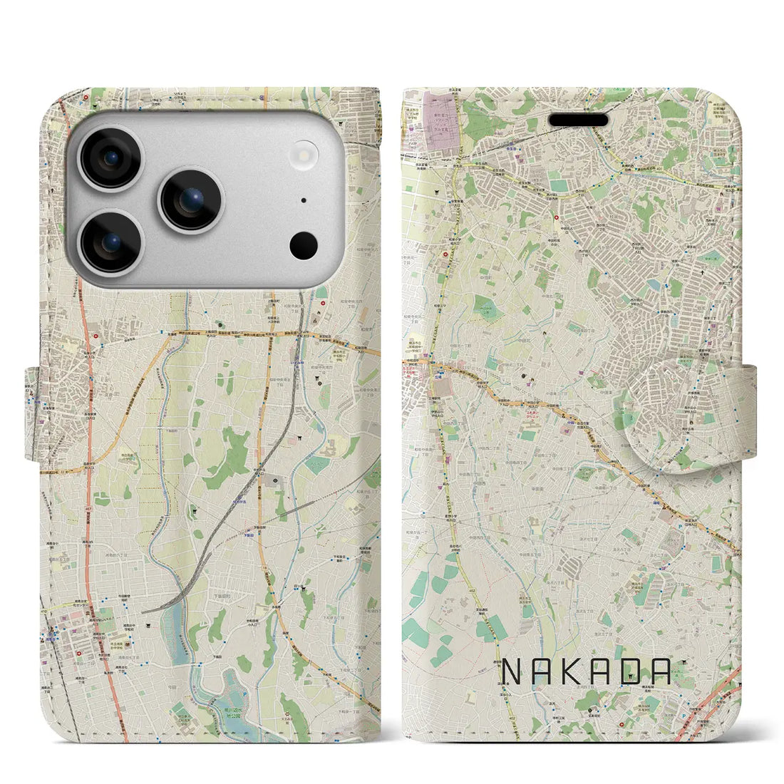 【中田(神奈川県)】地図柄iPhoneケース(手帳タイプ)ナチュラル・iPhone 17 Pro Max 用