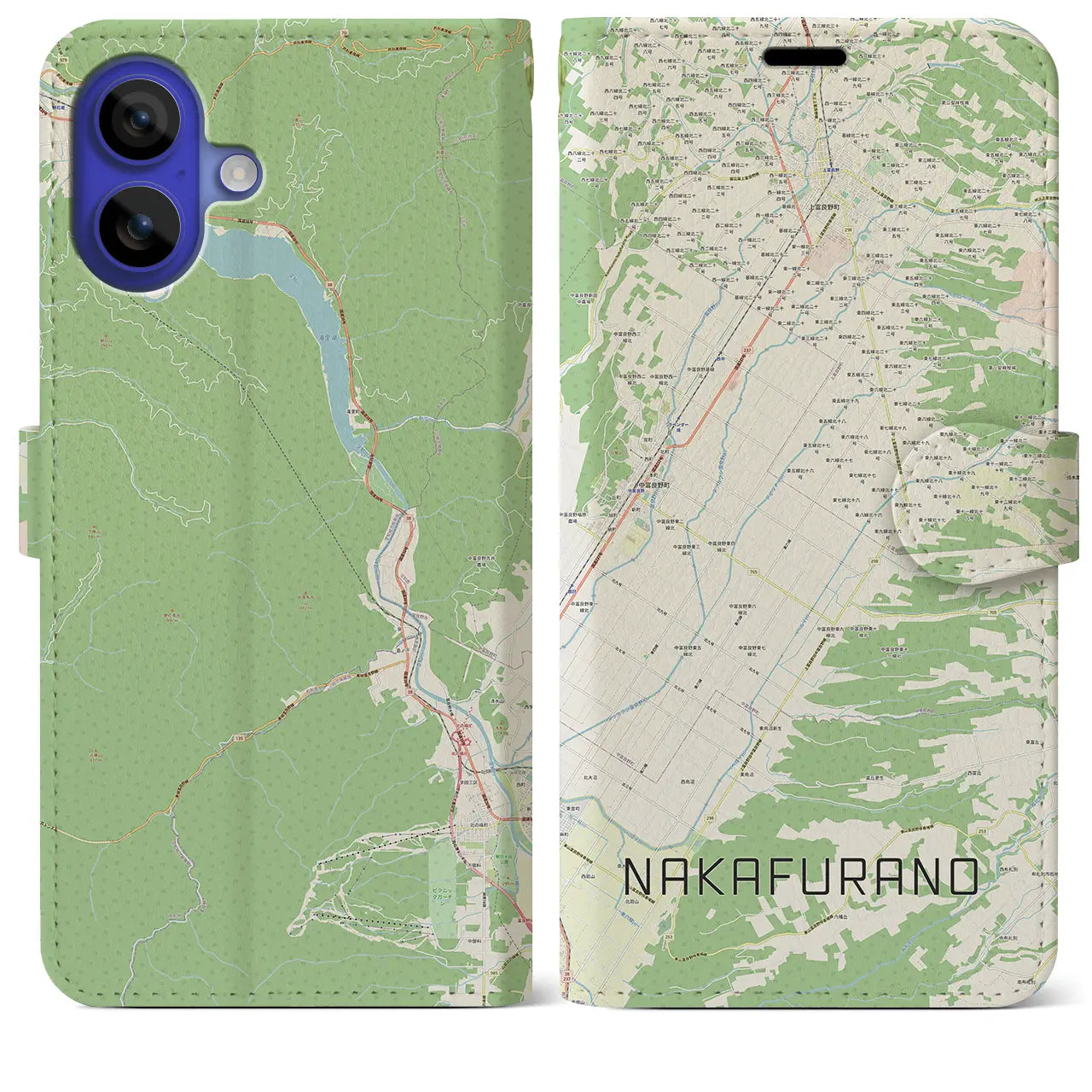 【中富良野(北海道)】地図柄iPhoneケース(手帳タイプ)ナチュラル・iPhone 16 Pro Max 用