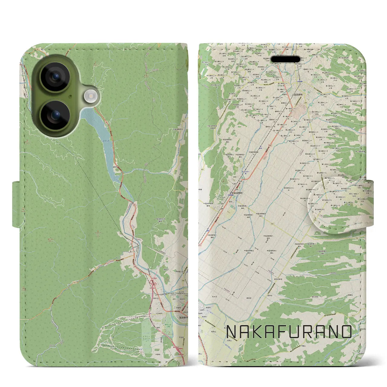 【中富良野(北海道)】地図柄iPhoneケース(手帳タイプ)