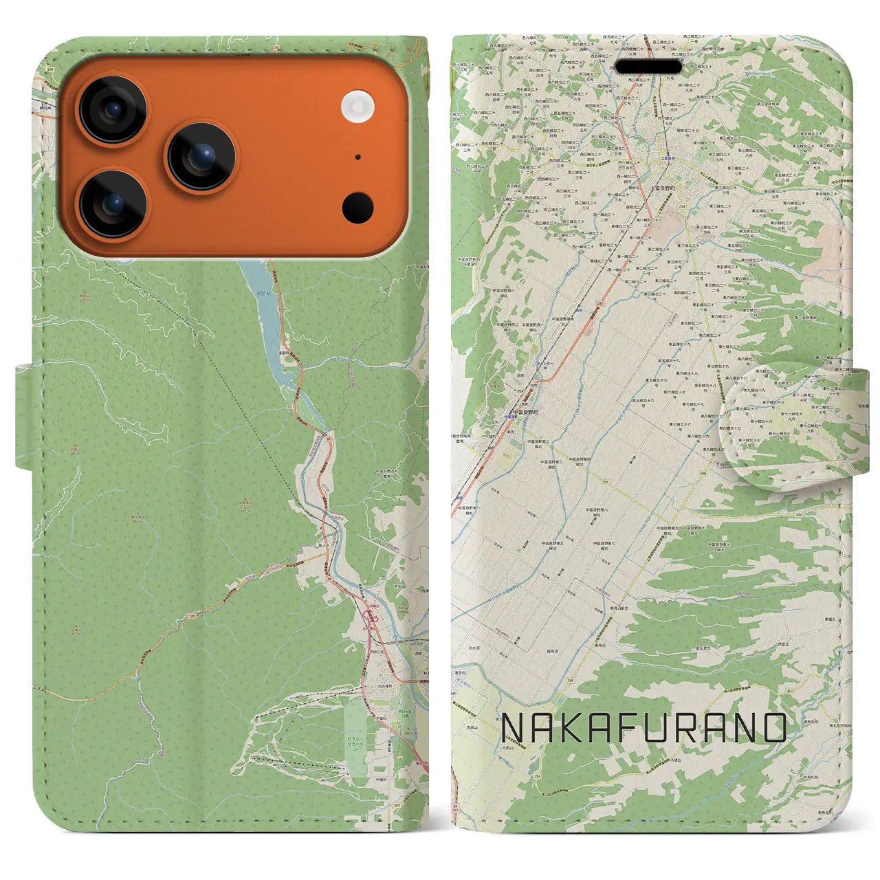 【中富良野(北海道)】地図柄iPhoneケース(手帳タイプ)