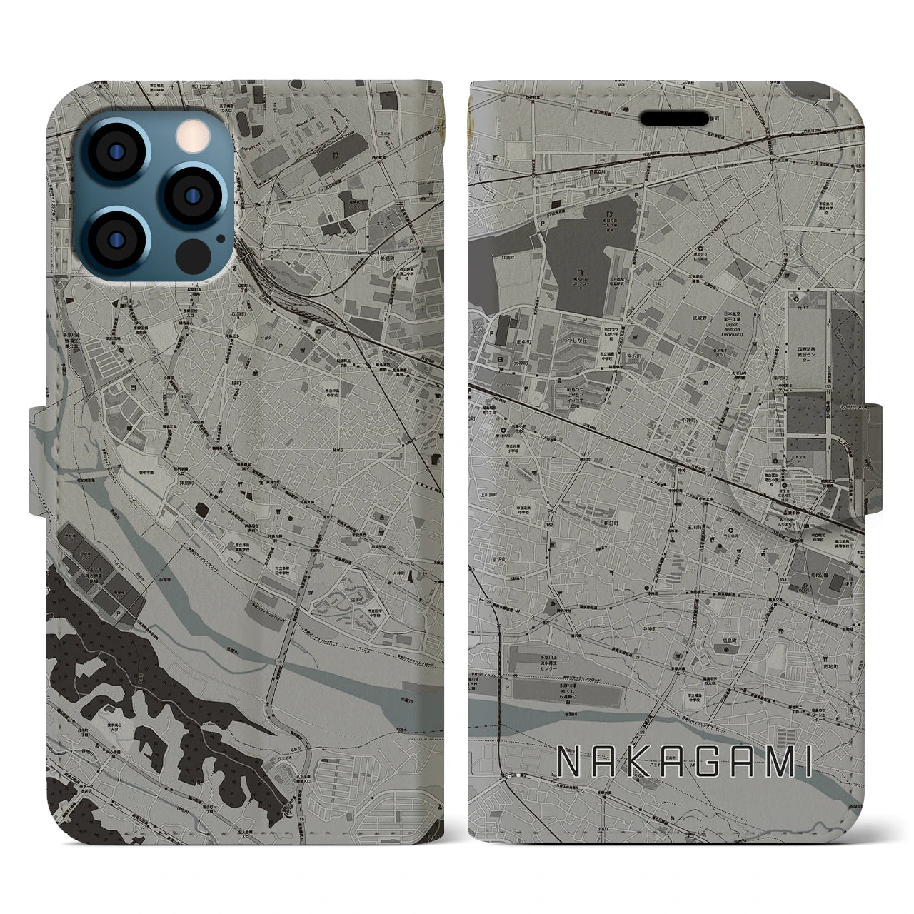 【中神(東京都)】地図柄iPhoneケース(手帳タイプ)