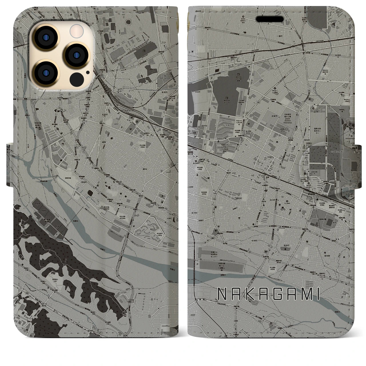 【中神(東京都)】地図柄iPhoneケース(手帳タイプ)