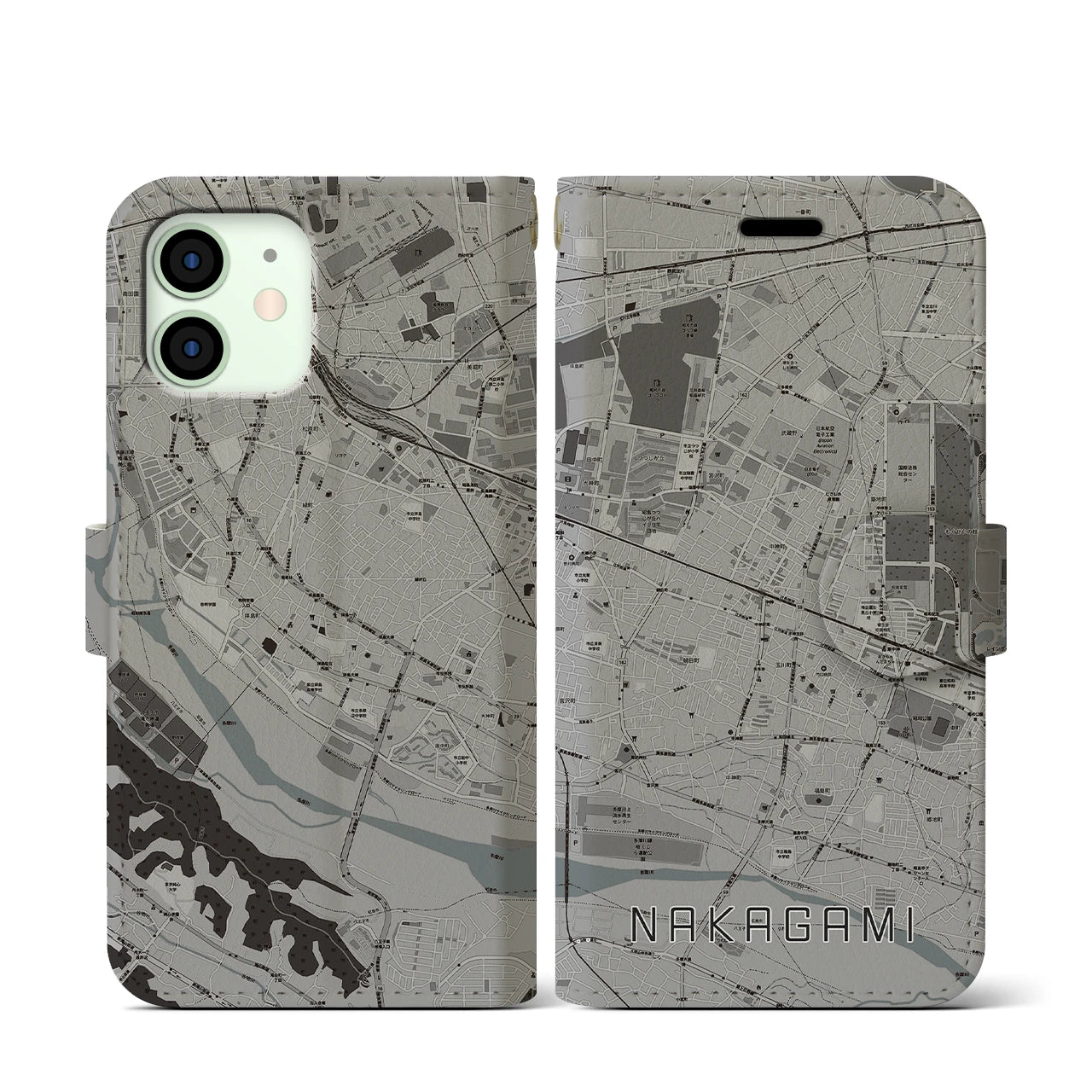 【中神(東京都)】地図柄iPhoneケース(手帳タイプ)