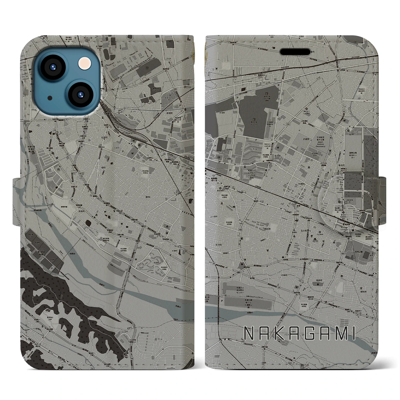 【中神(東京都)】地図柄iPhoneケース(手帳タイプ)