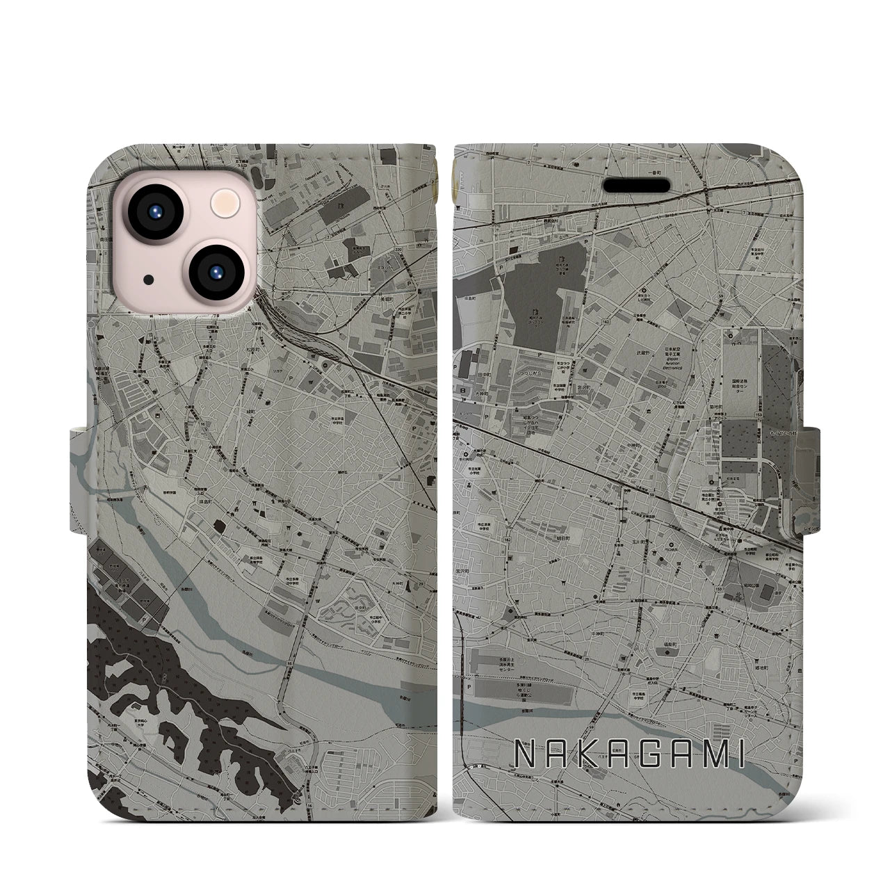 【中神(東京都)】地図柄iPhoneケース(手帳タイプ)