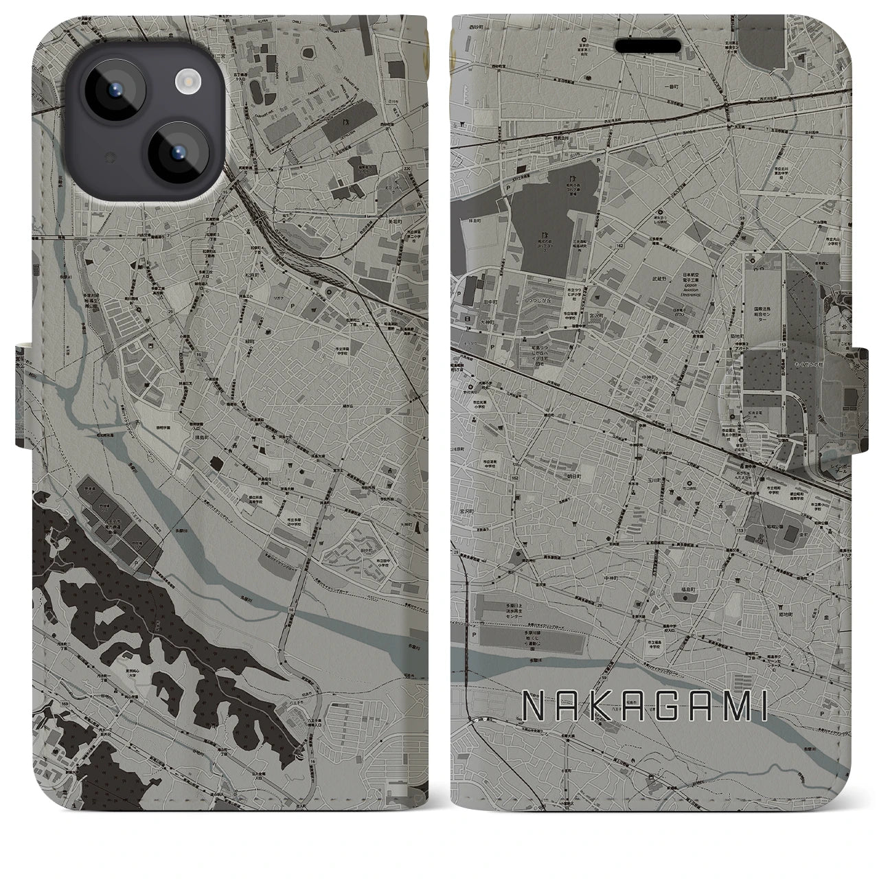 【中神(東京都)】地図柄iPhoneケース(手帳タイプ)