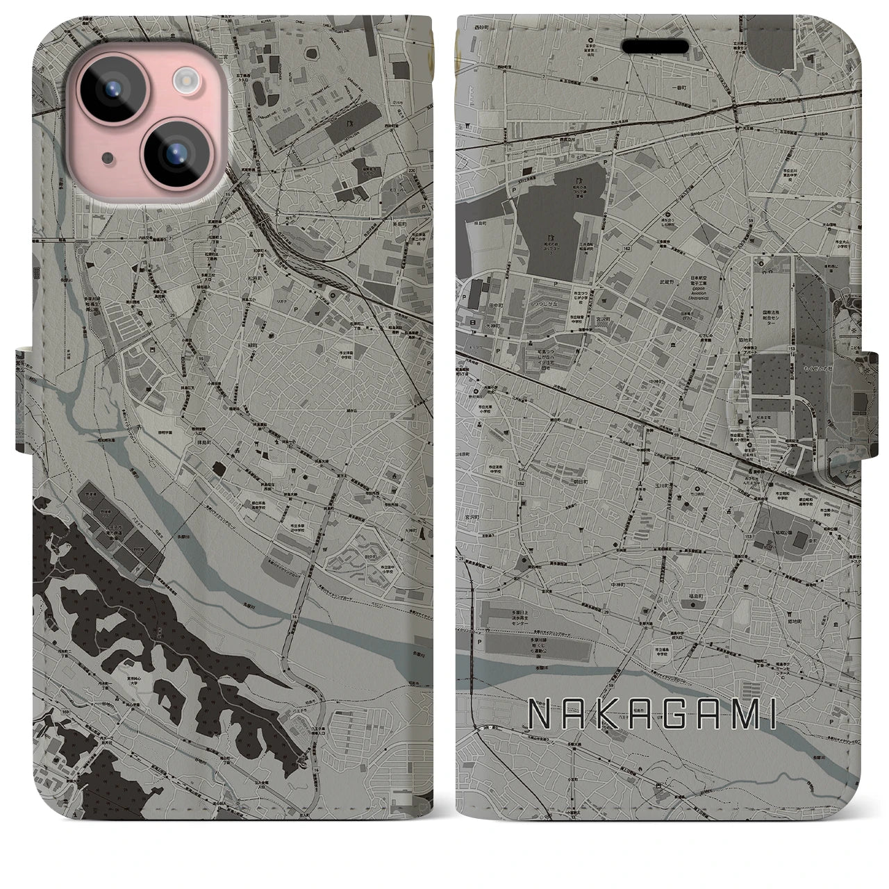 【中神(東京都)】地図柄iPhoneケース(手帳タイプ)