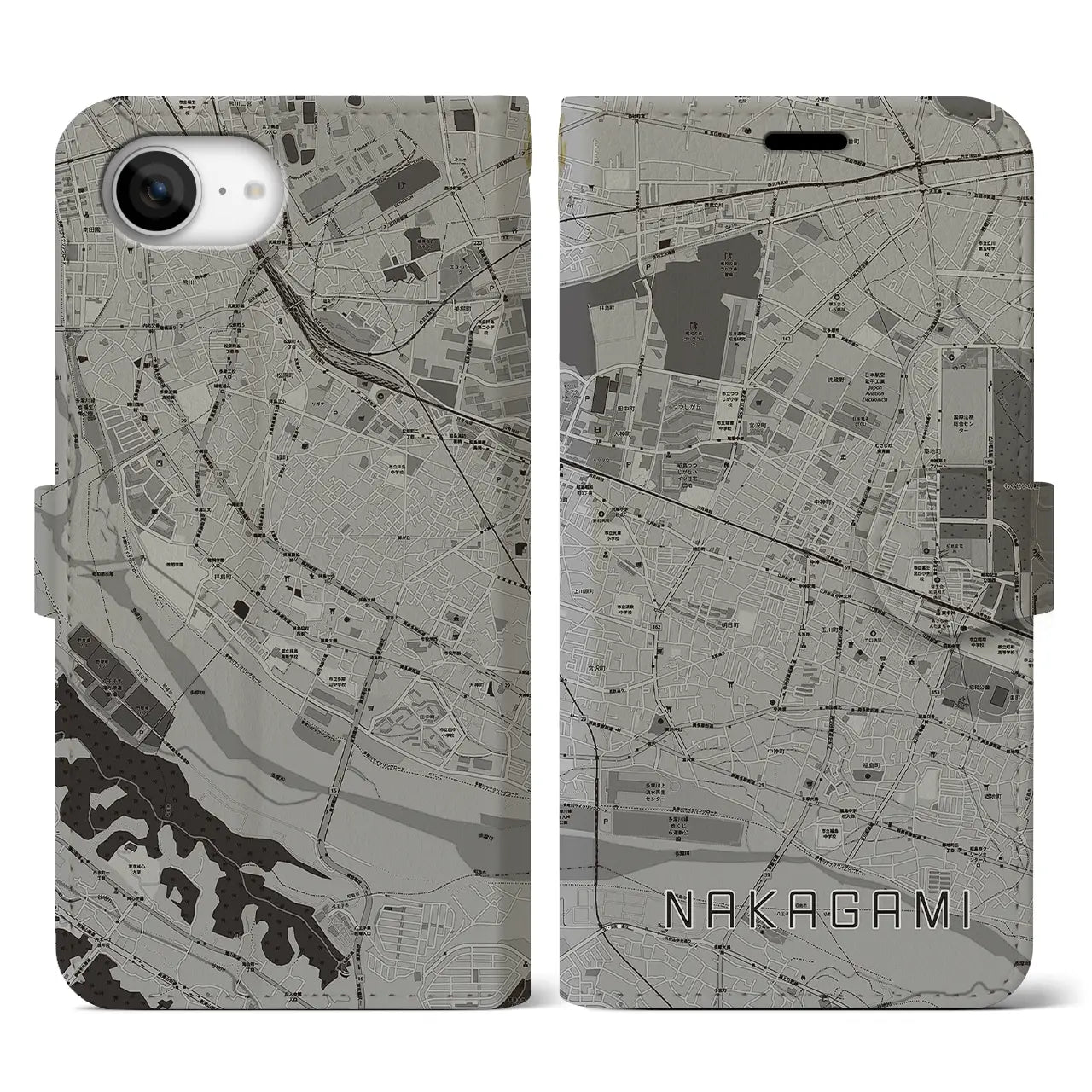 【中神(東京都)】地図柄iPhoneケース(手帳タイプ)