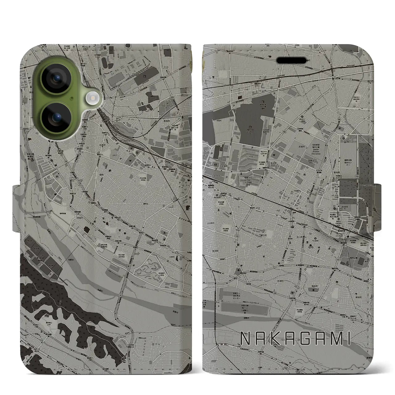 【中神(東京都)】地図柄iPhoneケース(手帳タイプ)