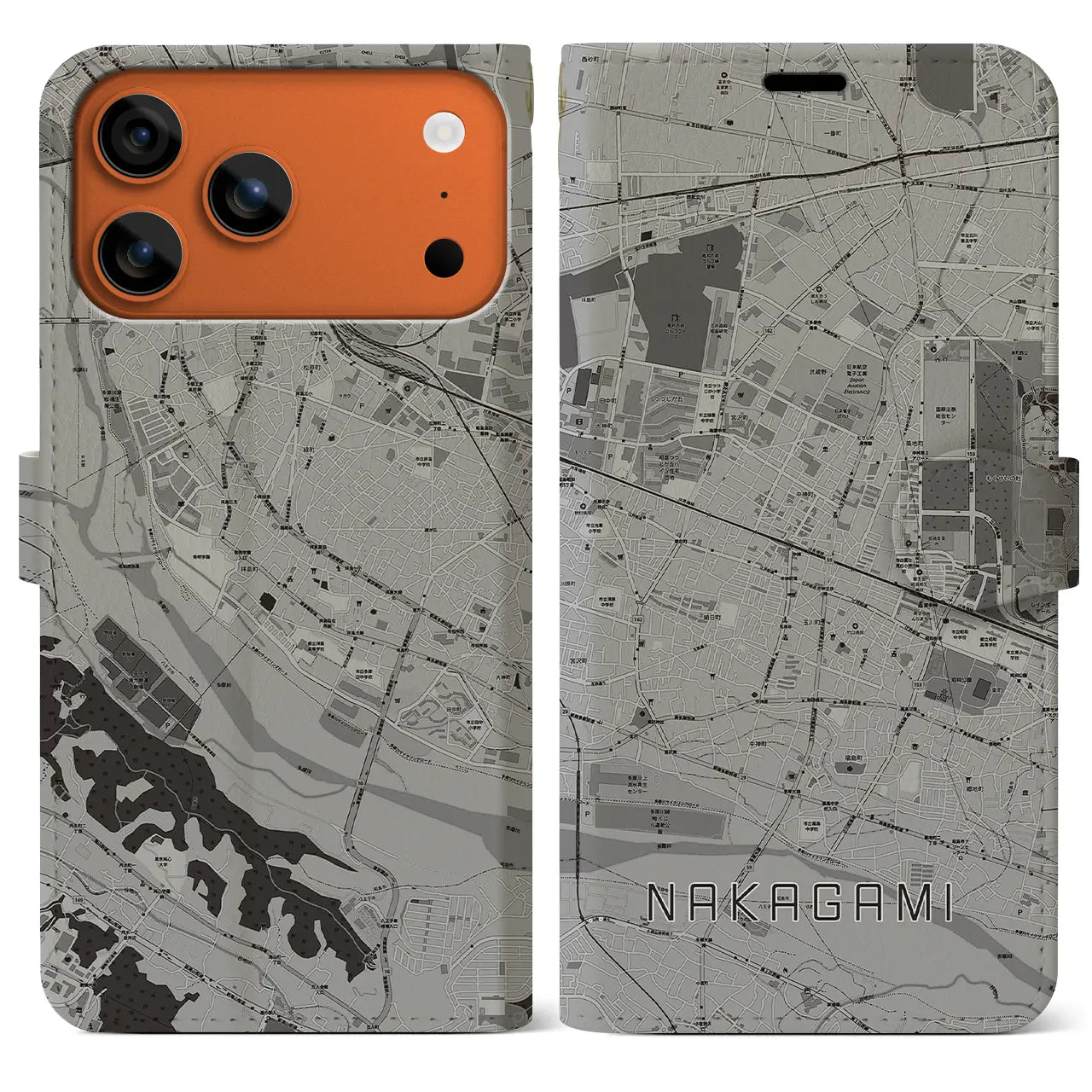【中神(東京都)】地図柄iPhoneケース(手帳タイプ)