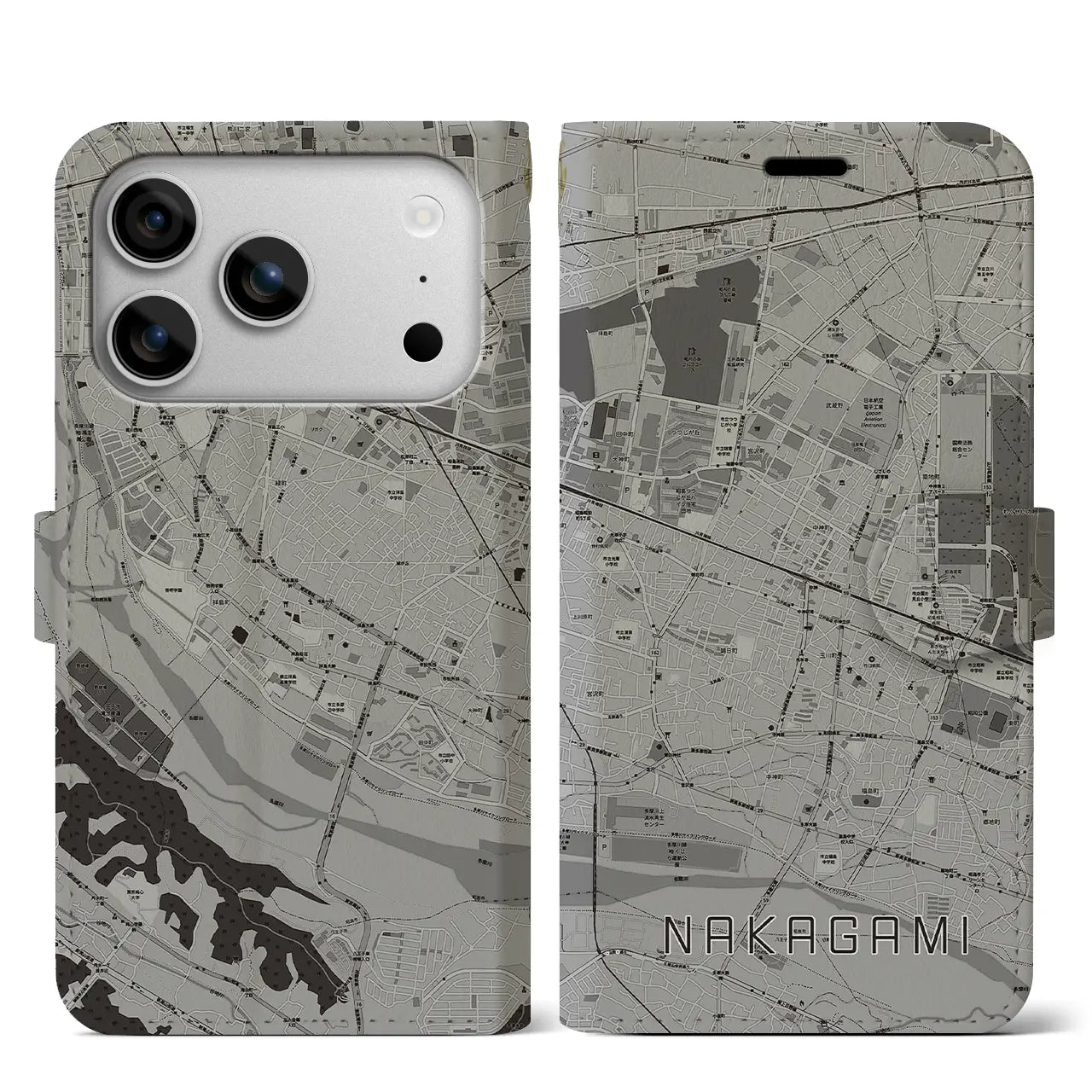 【中神(東京都)】地図柄iPhoneケース(手帳タイプ)
