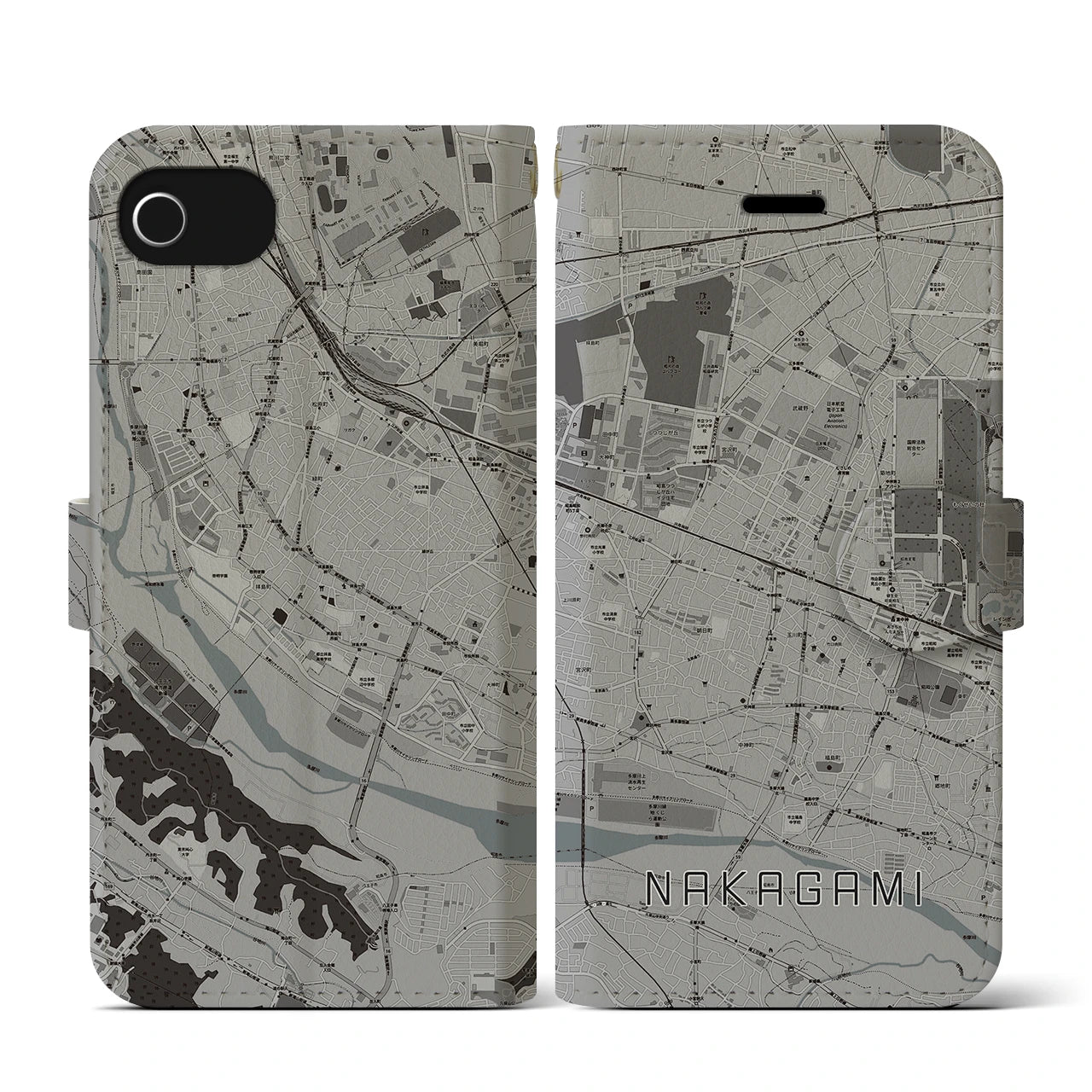 【中神(東京都)】地図柄iPhoneケース(手帳タイプ)