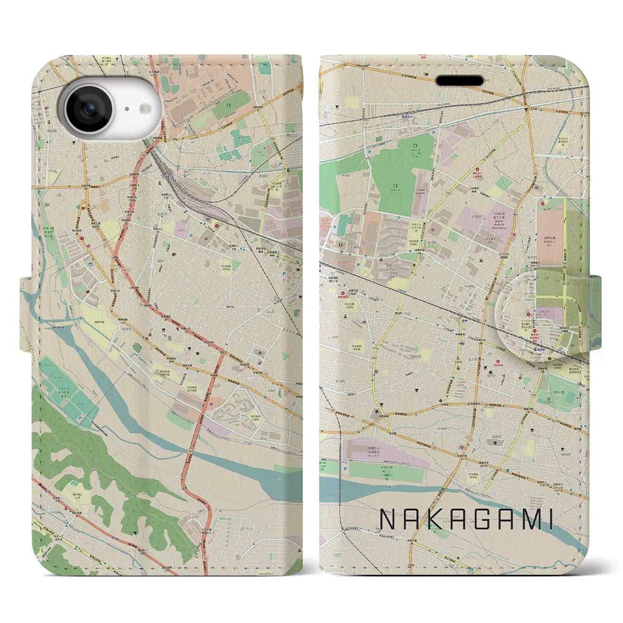 【中神(東京都)】地図柄iPhoneケース(手帳タイプ)