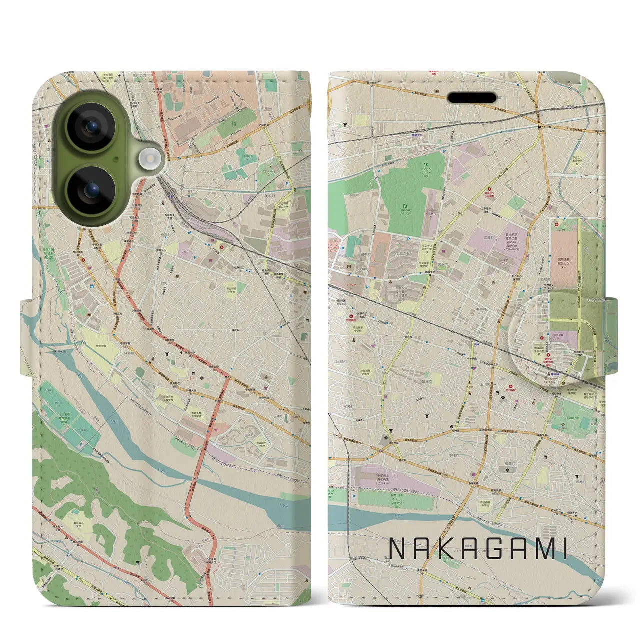 【中神(東京都)】地図柄iPhoneケース(手帳タイプ)