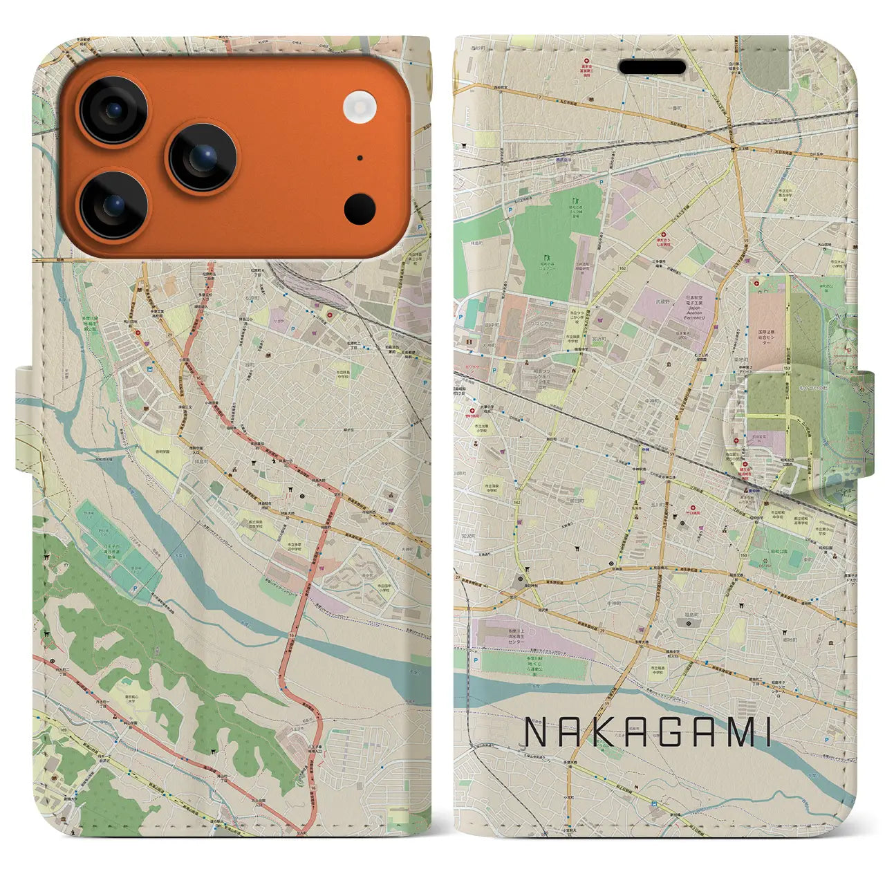 【中神(東京都)】地図柄iPhoneケース(手帳タイプ)
