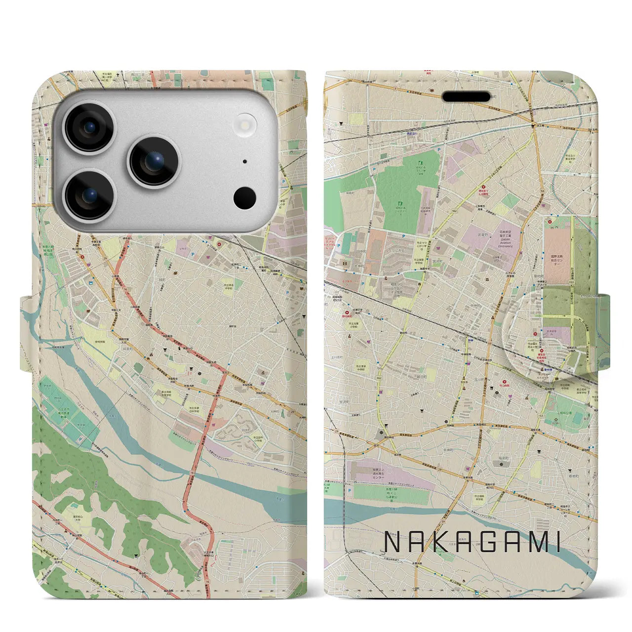 【中神(東京都)】地図柄iPhoneケース(手帳タイプ)
