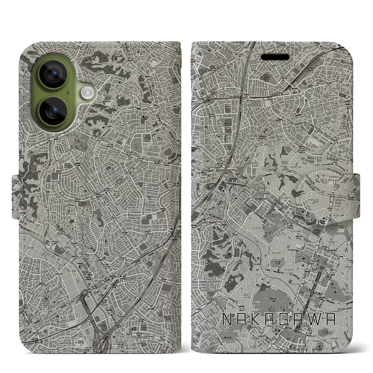 【中川(神奈川県)】地図柄iPhoneケース(手帳タイプ)