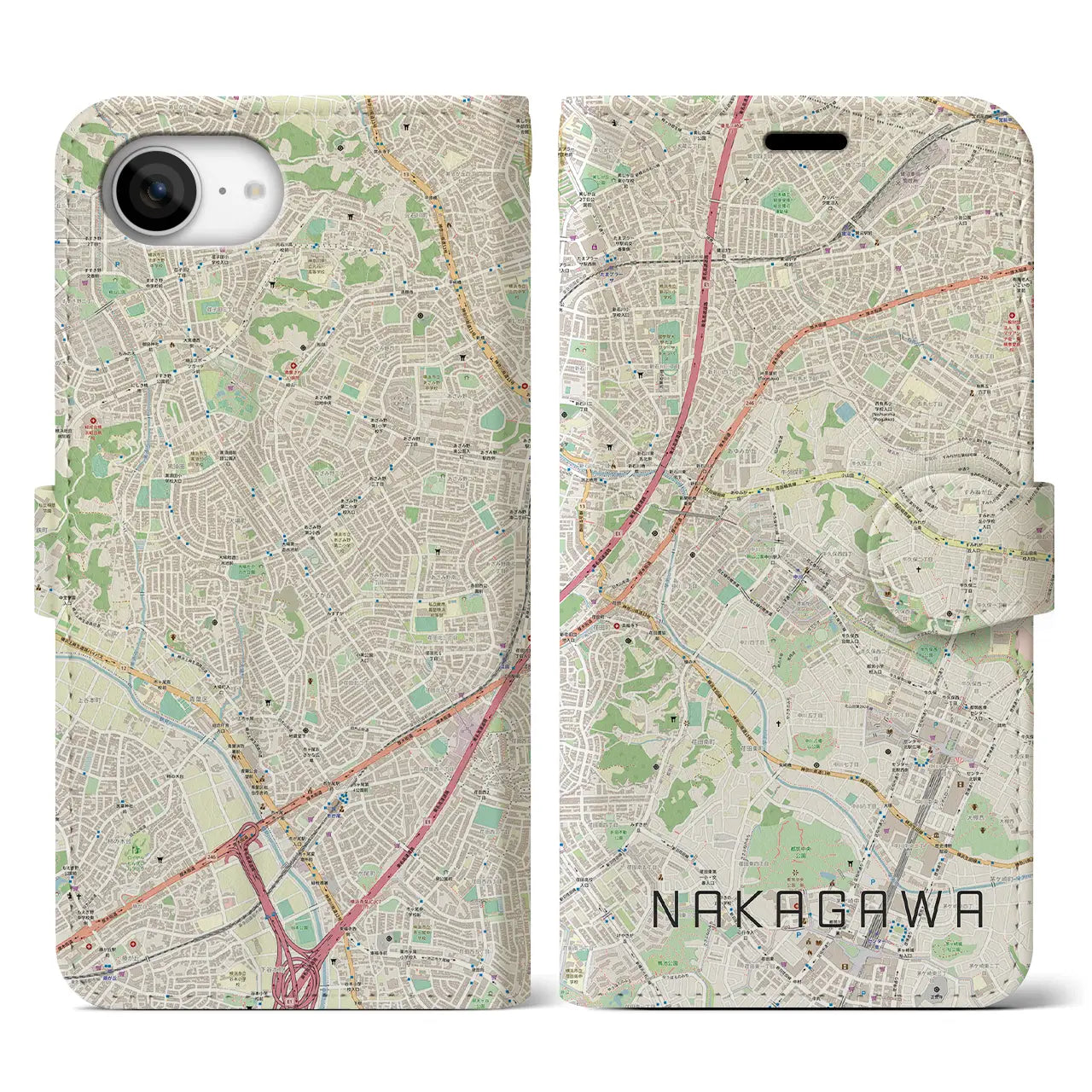 【中川(神奈川県)】地図柄iPhoneケース(手帳タイプ)