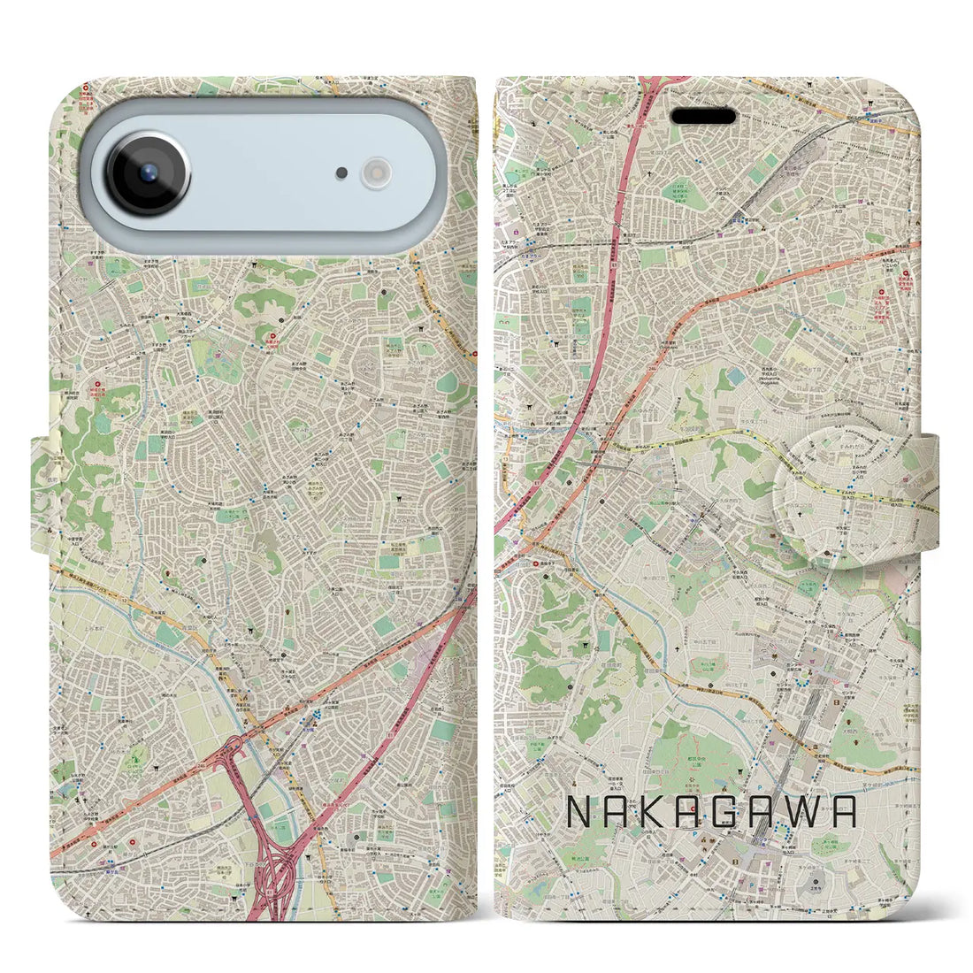 【中川(神奈川県)】地図柄iPhoneケース(手帳タイプ)ナチュラル・iPhone 17 Pro Max 用